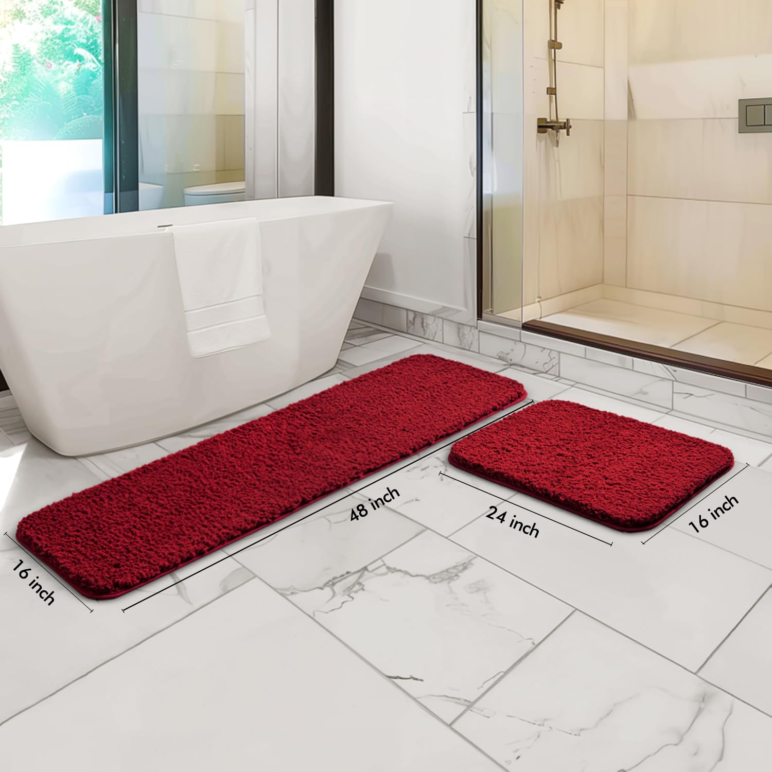 Miulee Christmas Red Microfiber Bathroom Rugs And Mats Sets 2 Pieces Extra Thick Non Slip Bath Mat Absorbent Soft Shaggy Washabl
