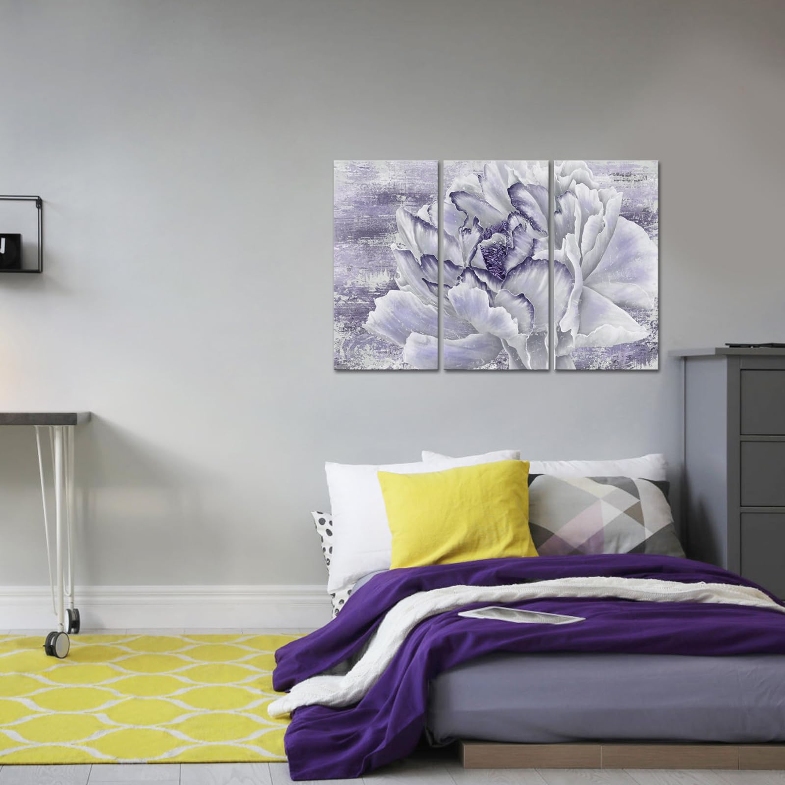 Fushvre Purple Floral Canvas Wall Art Light Purple Flower Picture Painting Peony Bedroom Wall Decor Framed Each Piece 16''X32''