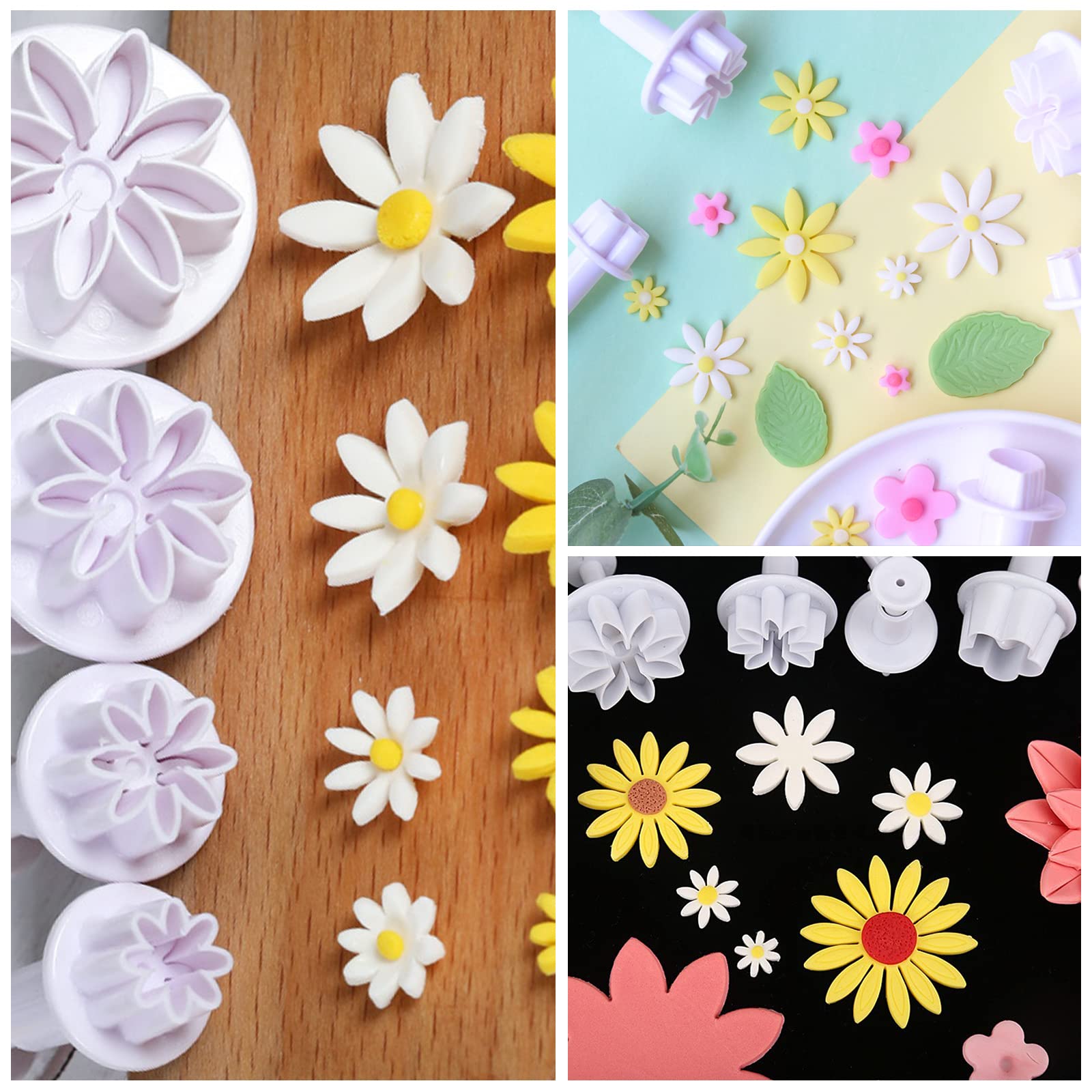 Sunflower Fondant Cutter Flower Molds For Fondant 4Pc Chrysanthemum 8Petals Daisy Plunger Cutter Gerbera Cutting Set Cookie Cutt
