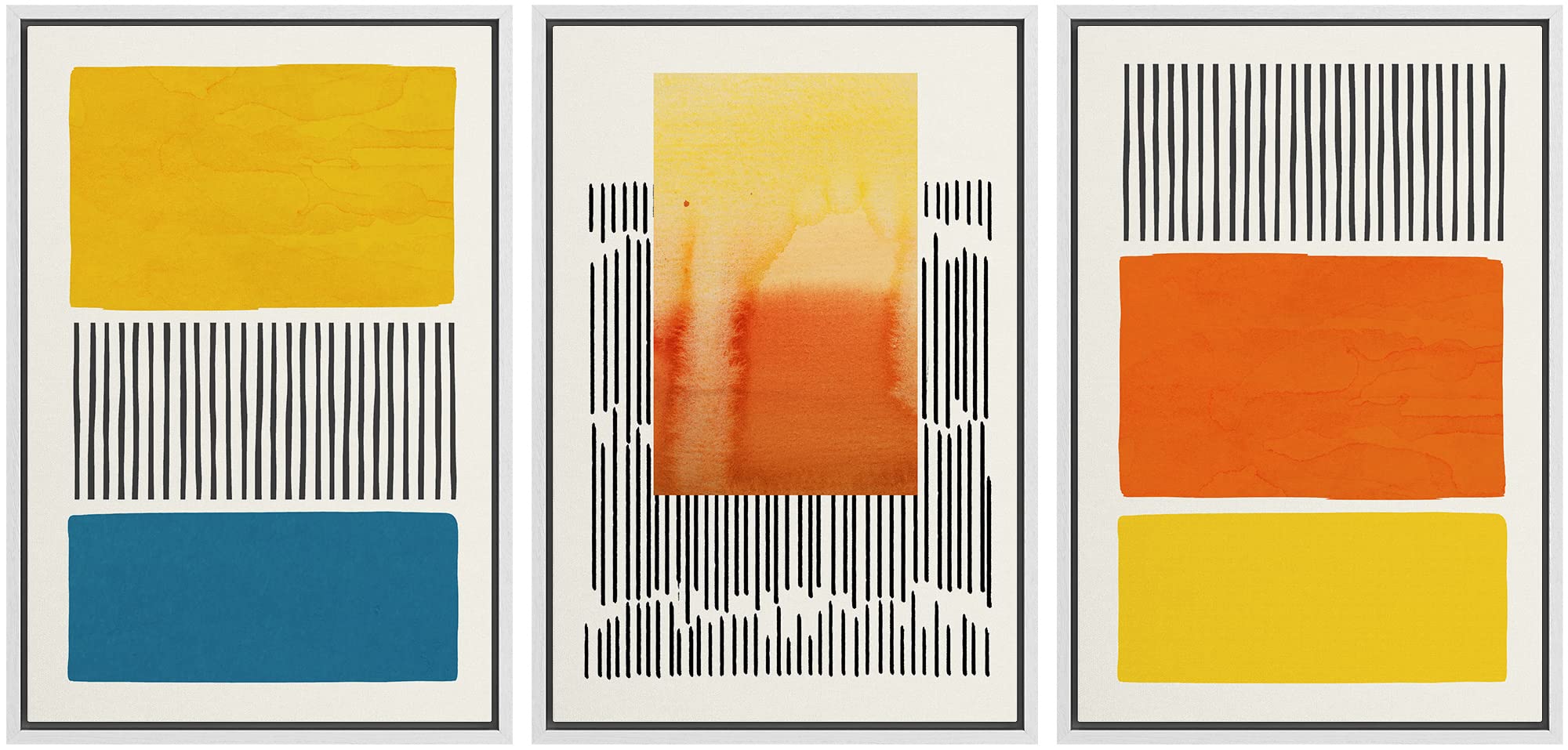 Idea4Wall Framed Canvas Print Wall Art Set Mid-Century Bright Neon Color Block Mosaic Abstract Shapes Illustrations Minimalism B