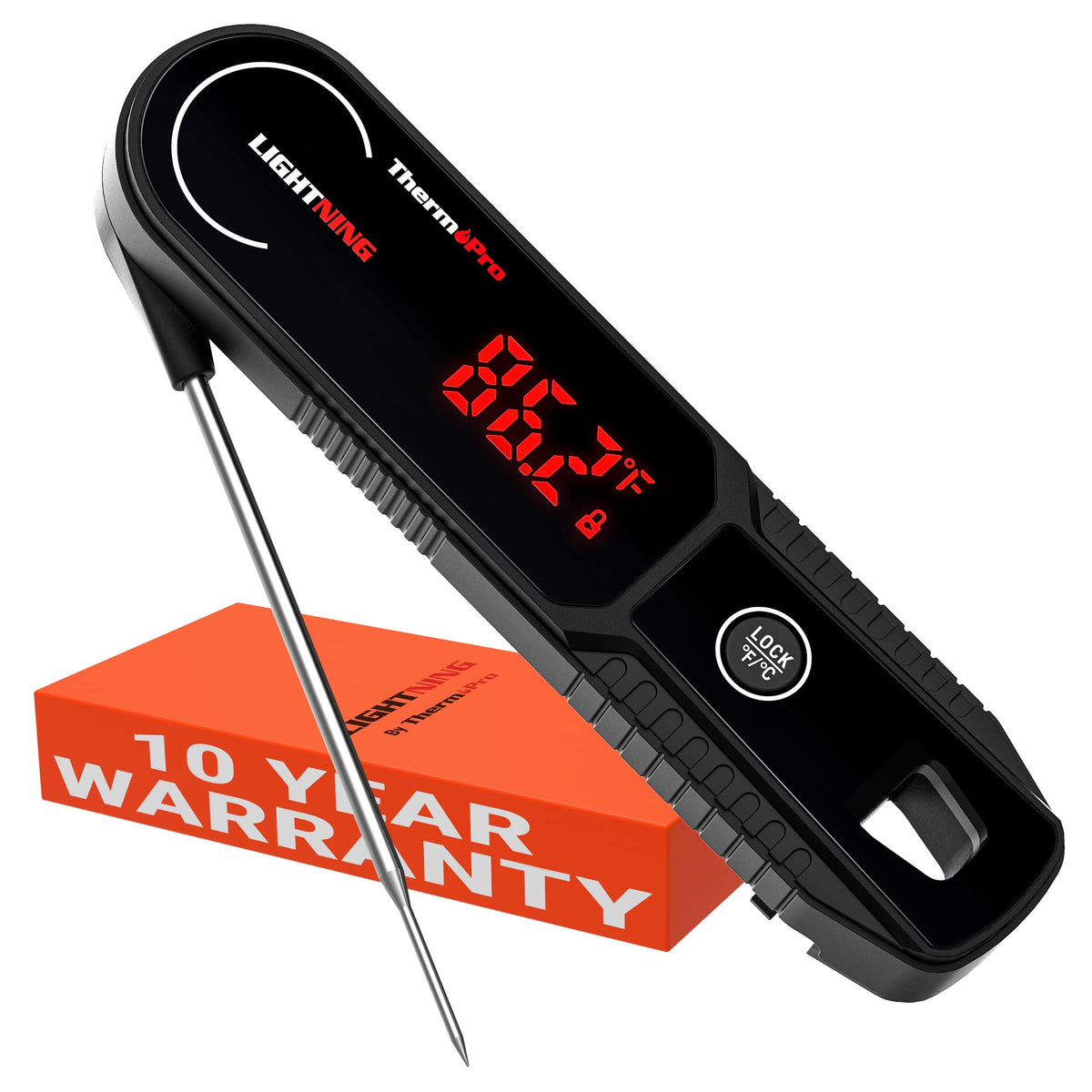Thermopro Lightning 1-Second Instant Read Meat Thermometer, Calibratable Kitchen Food Thermometer With Ambidextrous Display, Wat