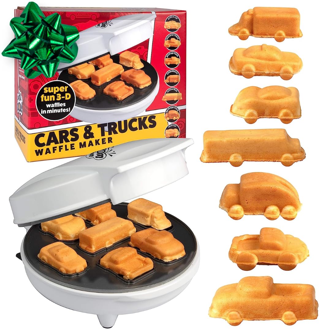 Car Mini Waffle Maker - Make 7 Fun, Different Race Cars, Trucks, And Automobile Vehicle Shaped Pancakes- Electric Waffler Iron-
