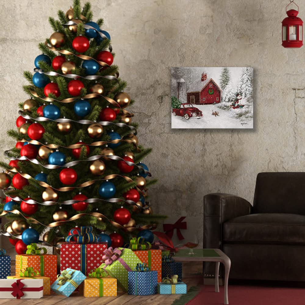 Kunstorner Christmas Wall Decor Red Truck Snowmen House Canvas Print Painting Wall Art Christmas Home D  Cor For Bathroom Bedroo