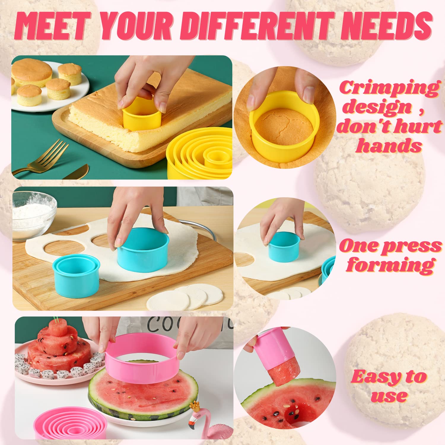 Crethinkaty 5.2In Round Cookie Cutter For Baking, 8Pcs Round Cookie Biscuit Cutter Set For Making Donut Pies Scone(5.2/4.7/4/3.2