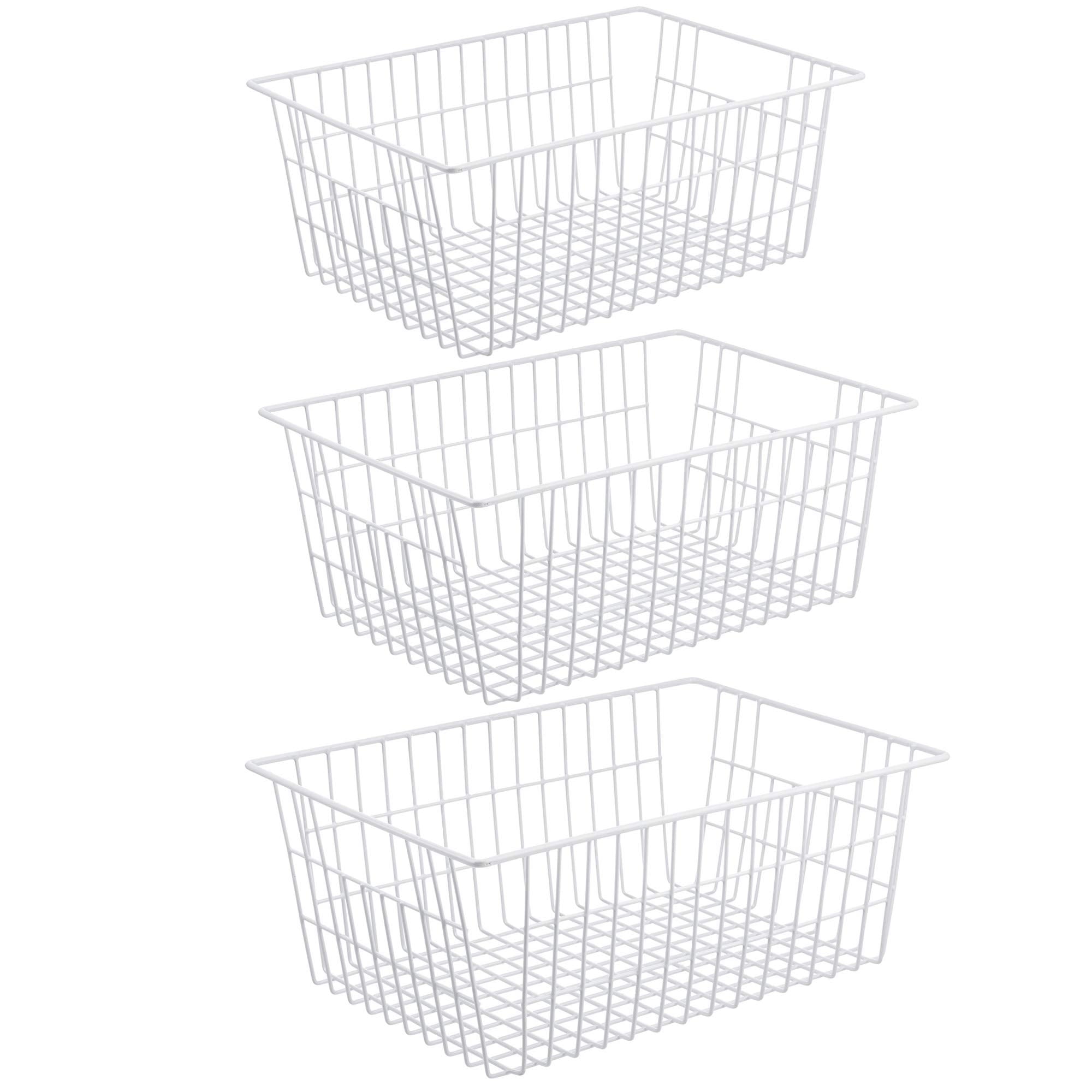 iPEGTOP Wire Freezer Stroage Baskets, 13.4 inch Set of 3 Farmhouse Storage Bins Basket Freezer Storage Organizer Bins with Handl