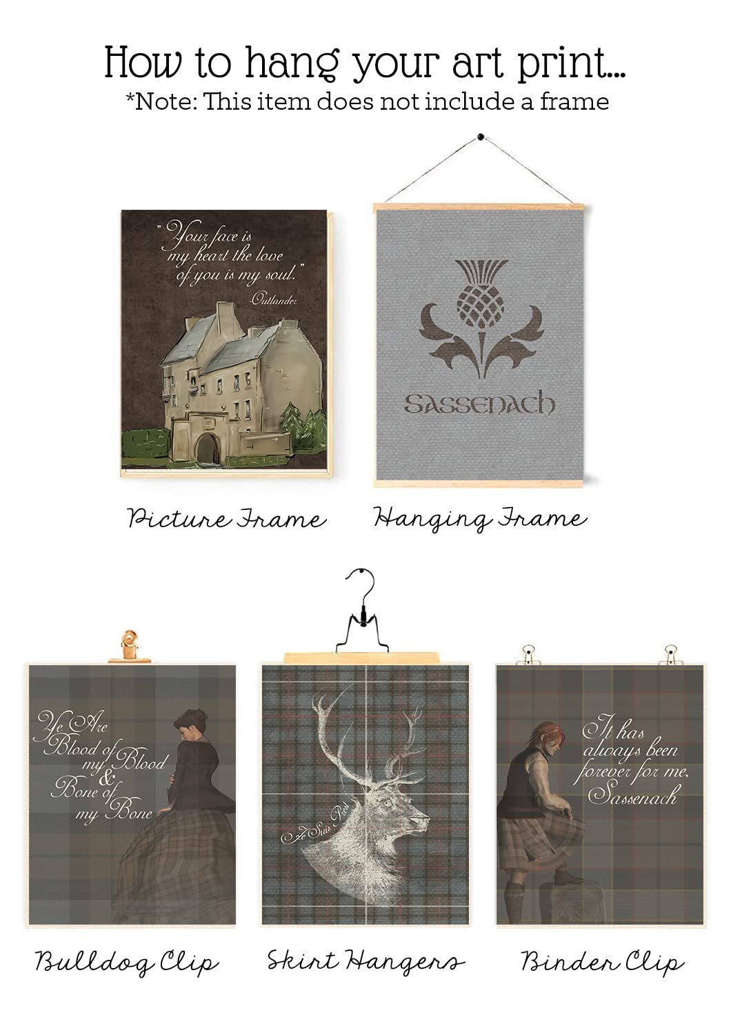 Silly Goose Gifts Scottish Dinna Fash Sassenach - Romantic Room Wall Art Decor Prints Sign Unframed (Brown)