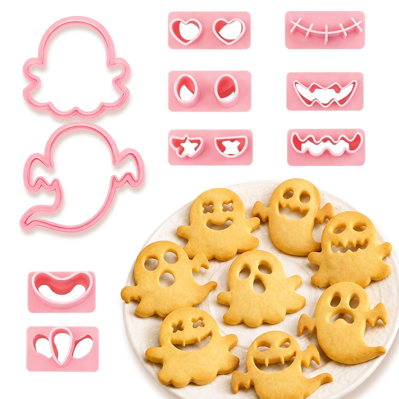 Halloween Cookie Cutters, 10Pcs Mini Ghost Cookie Stamps Set