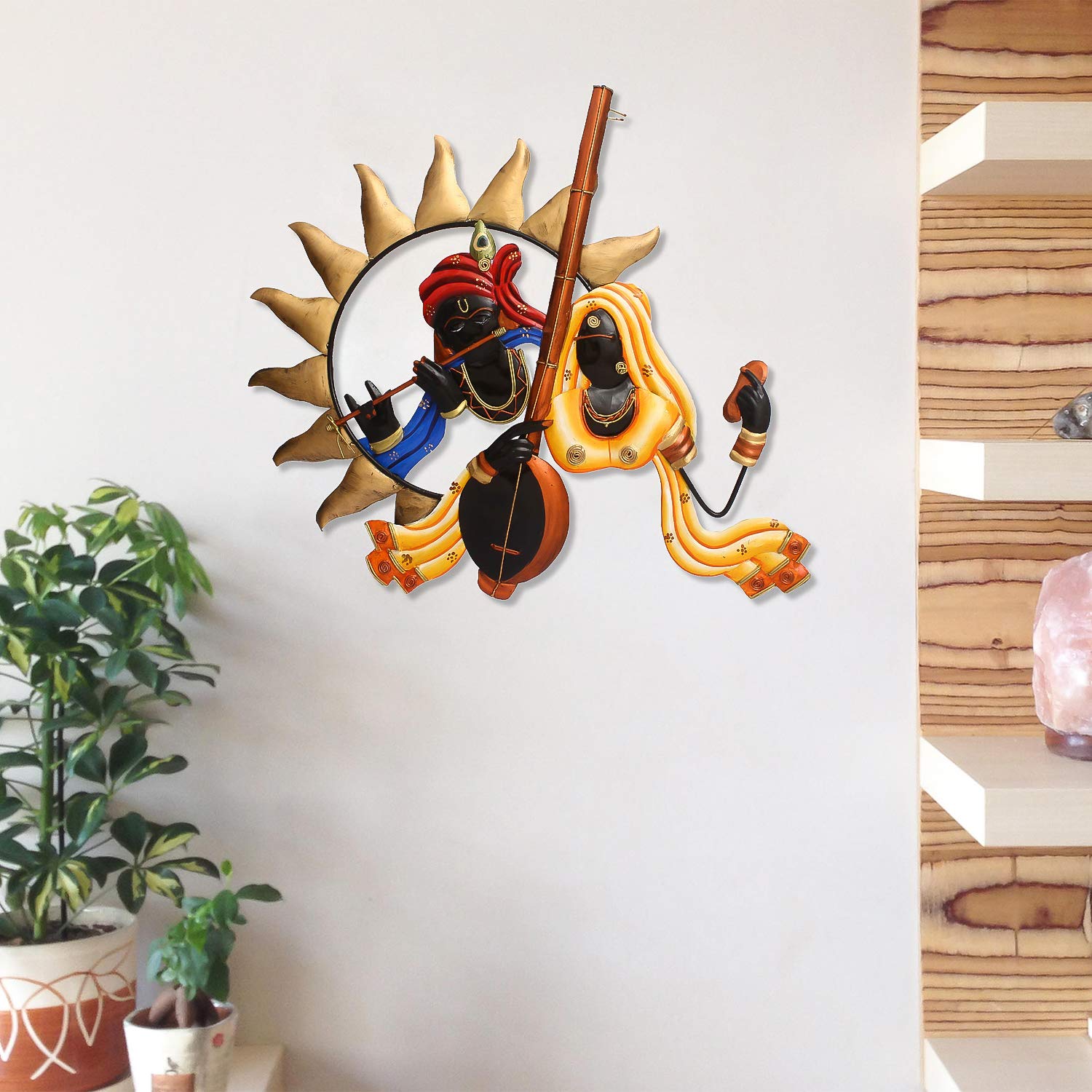 eCraftIndia Radha Krishna Playing Flute/Bansuri and Veena Wall Hanging