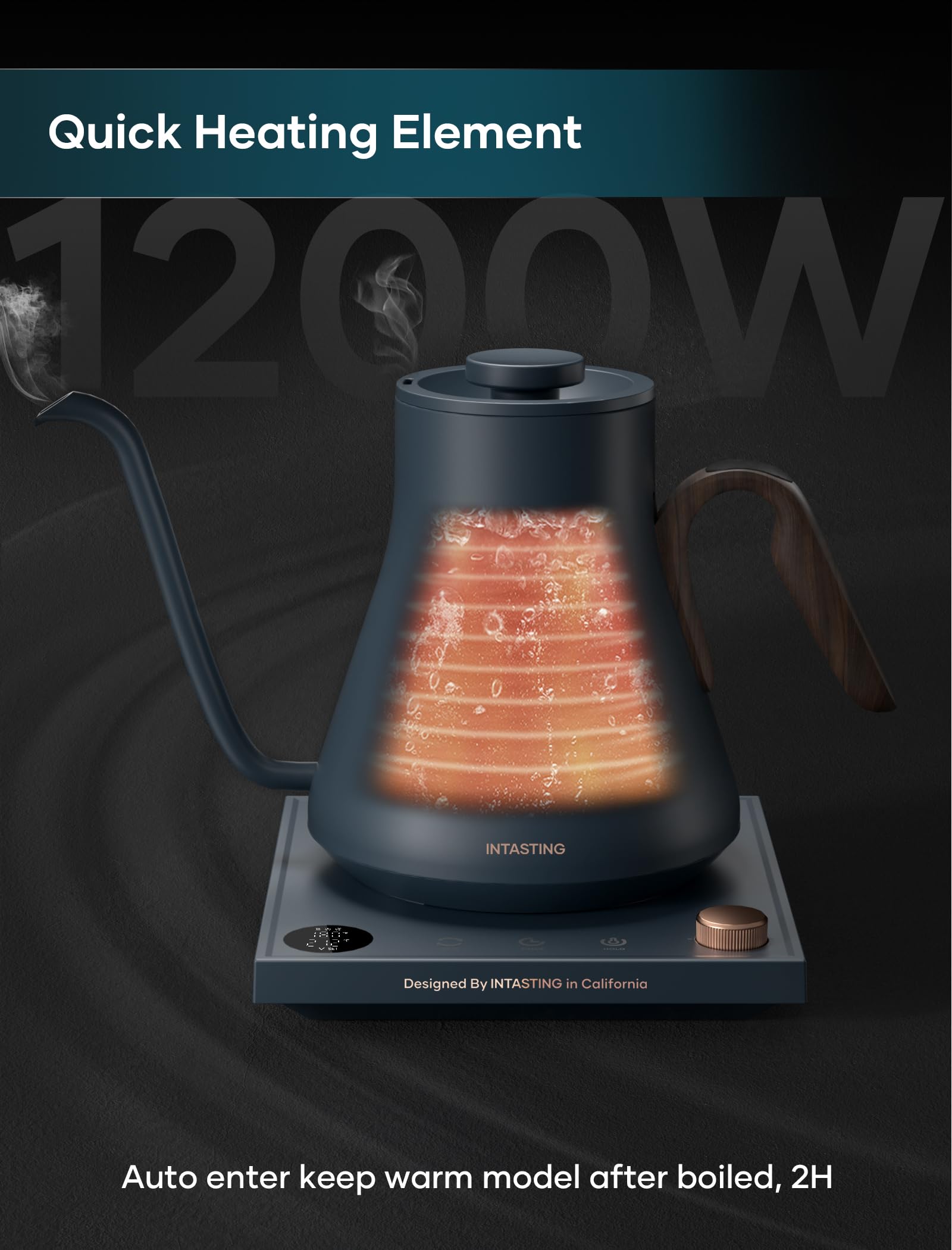 Electric Kettles, Intasting Gooseneck Electric Kettle, 1? Temperature Control, Stainless Steel Inner, Quick Heating, For Pour Ov