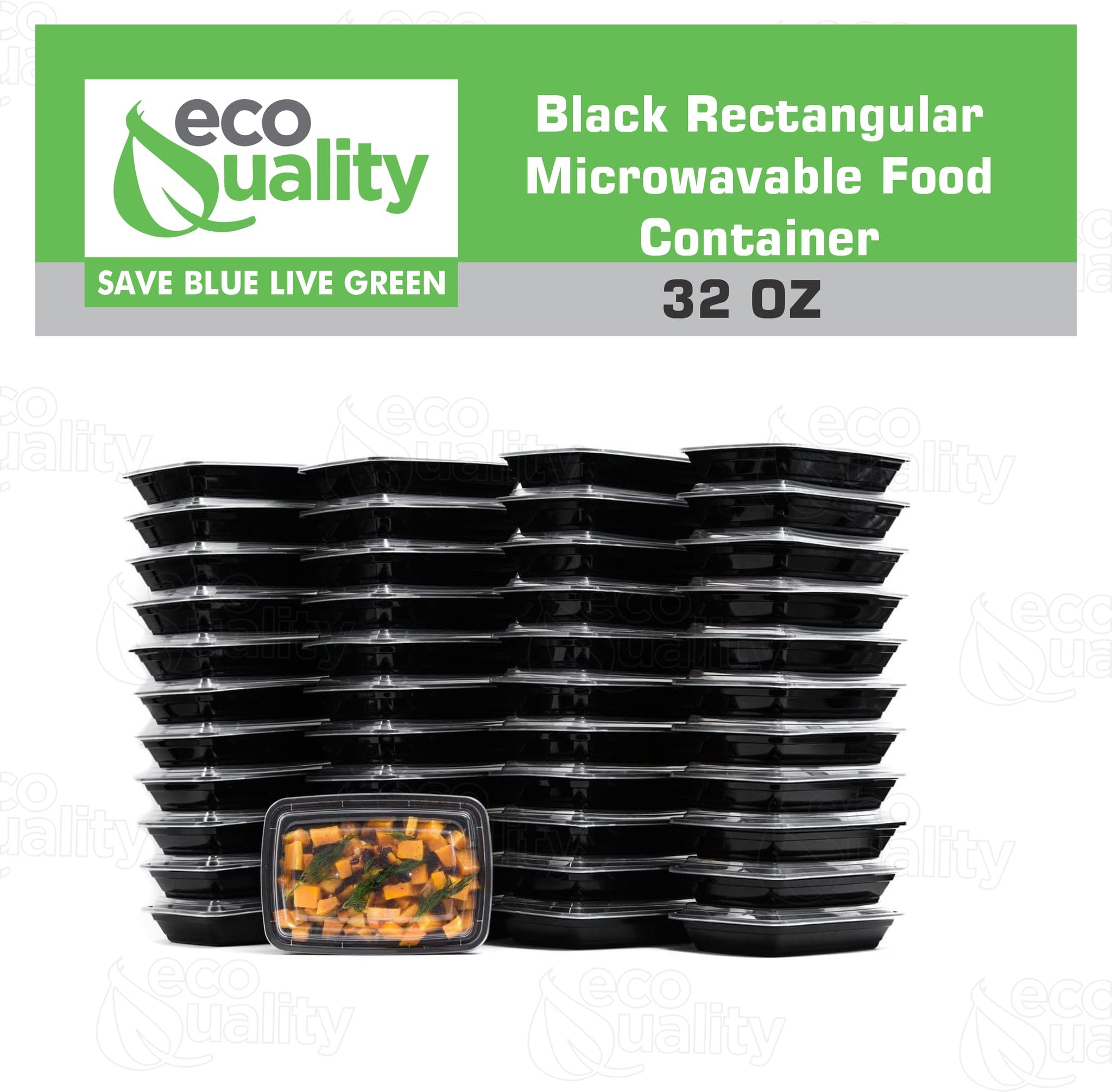 32 Oz Reusable Food Storage 100 Pack Containers With Lids By Ecoquality - Rectangular Bpa Free Freezer, Microwave & Dishwasher S