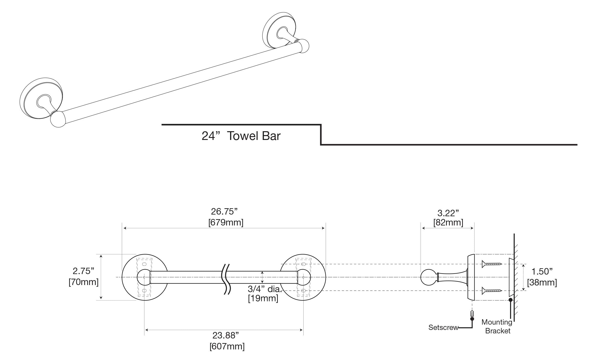 Gatco 5070 Designer Ii 24'' Towel Bar, 24 Inch, Chrome