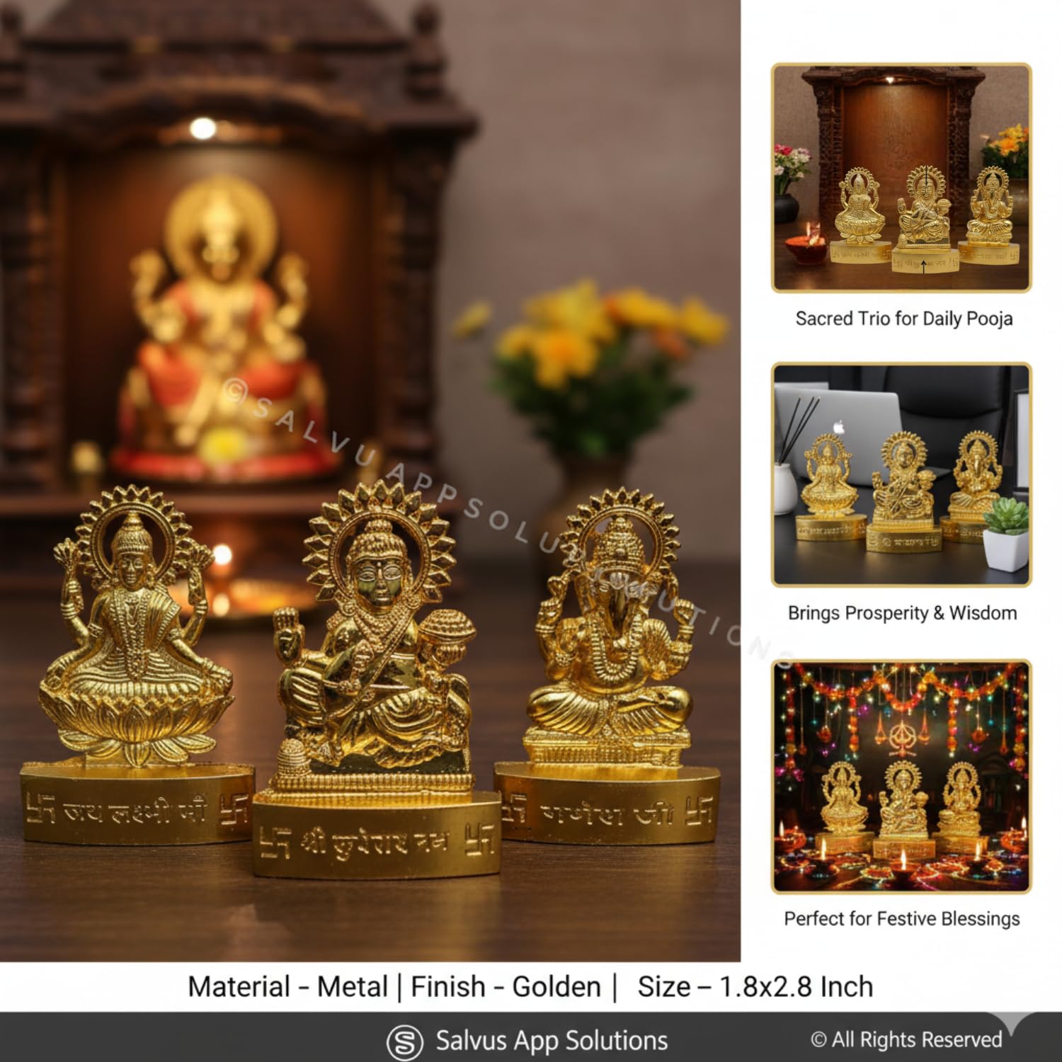 Salvus App Solutions Metal Laxmi Ganesh Kuber Idol - Diwali Prosperity Set - Enhance Your Festivities With This Divine Set, Perf