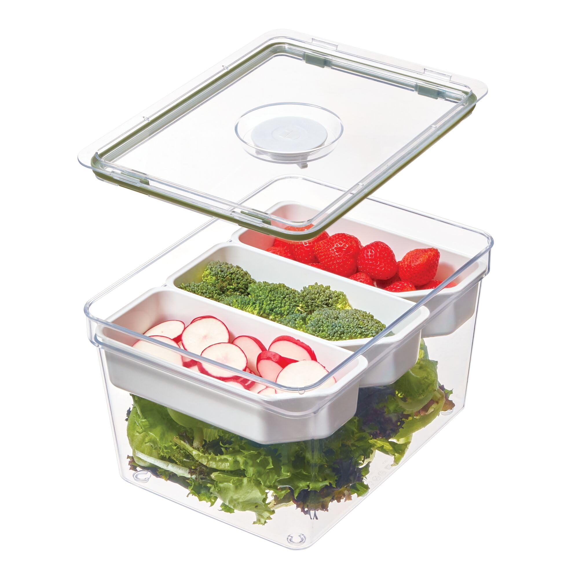 iDesign Large Tall Produce Storage Bin with 3 Movable Dividers, The Fresh Collection - 7.85    L x 10.5    W x 6    H, Clear Bin