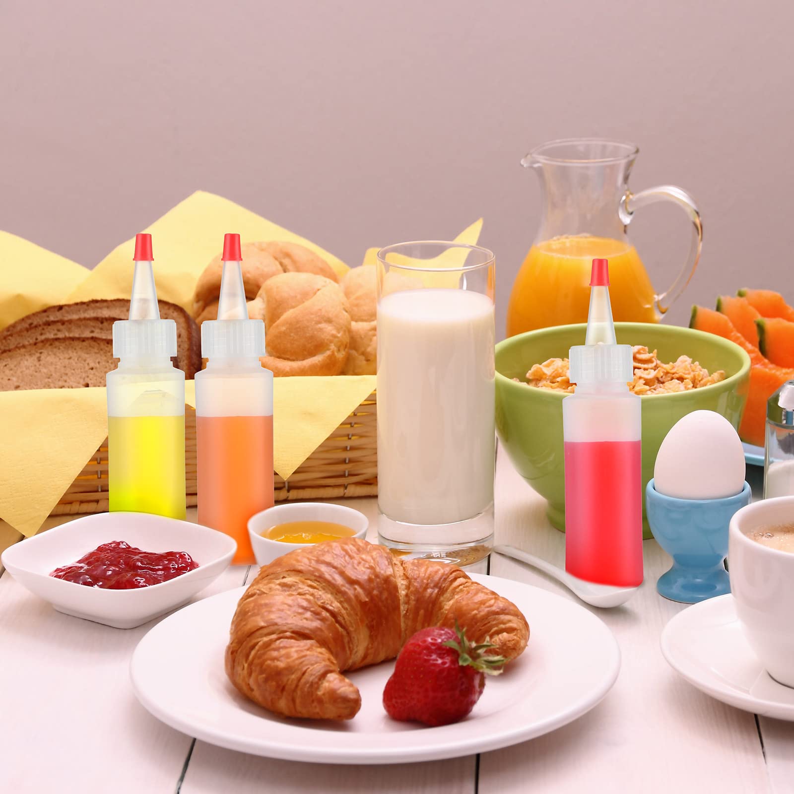 80 Pcs 2 Oz Plastic Small Condiment Squeeze Bottles With Red Tip Caps Squirt Refillable Round Mini Squeeze Bottle For Glues Pain