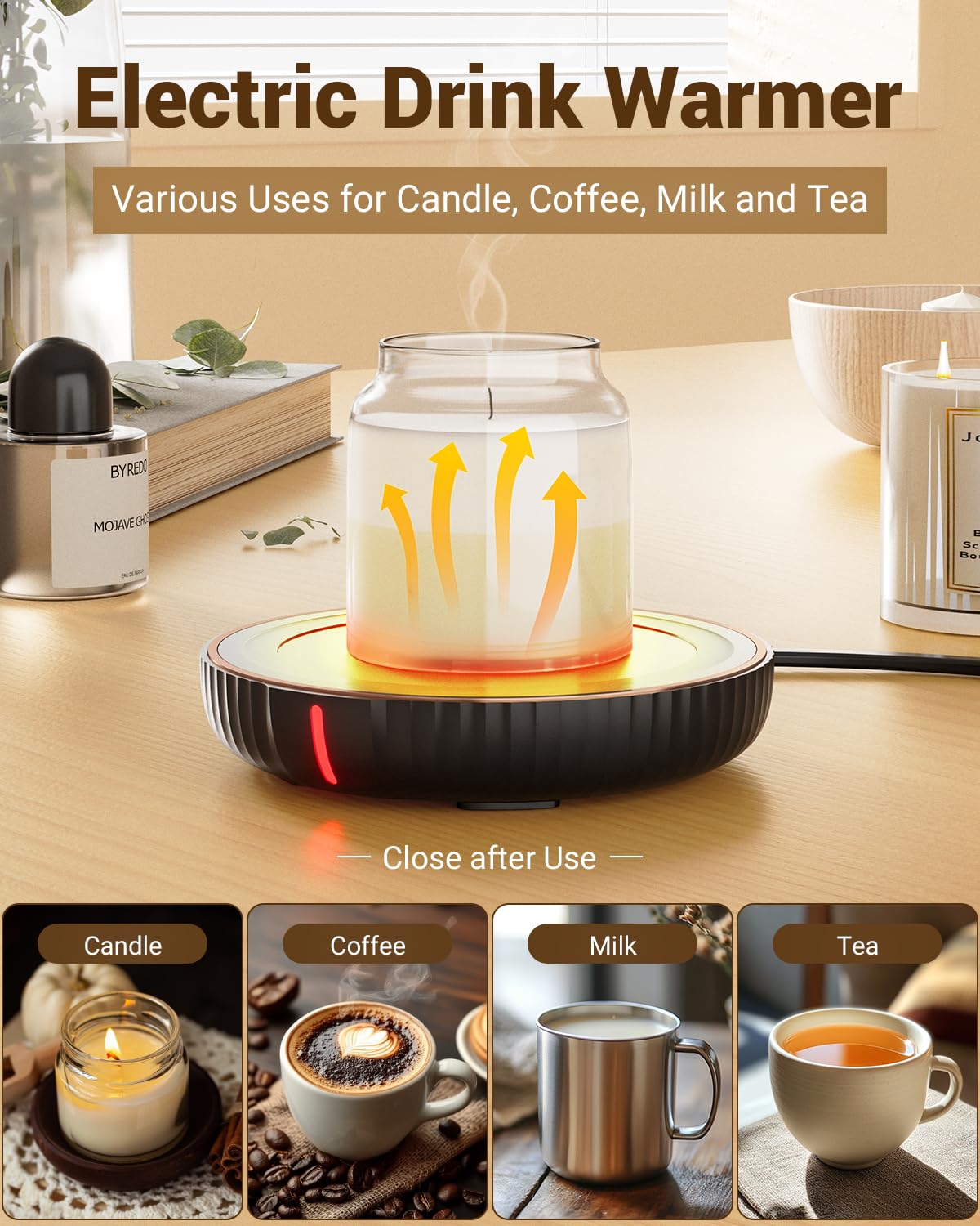 House Gem Large Candle Warmer Plate, Black, ABS Material, Ideal for Coffee & Beverages, Model N23