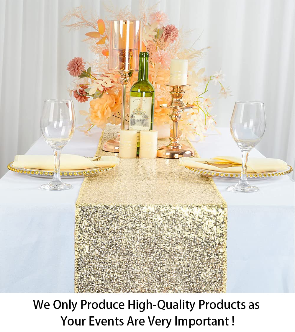 Shinybeauty 12'' X 108'' Sequined Table Runner - Light Gold Table Runner 108 Inches Long Dining Table Runner For Christmas Coffe