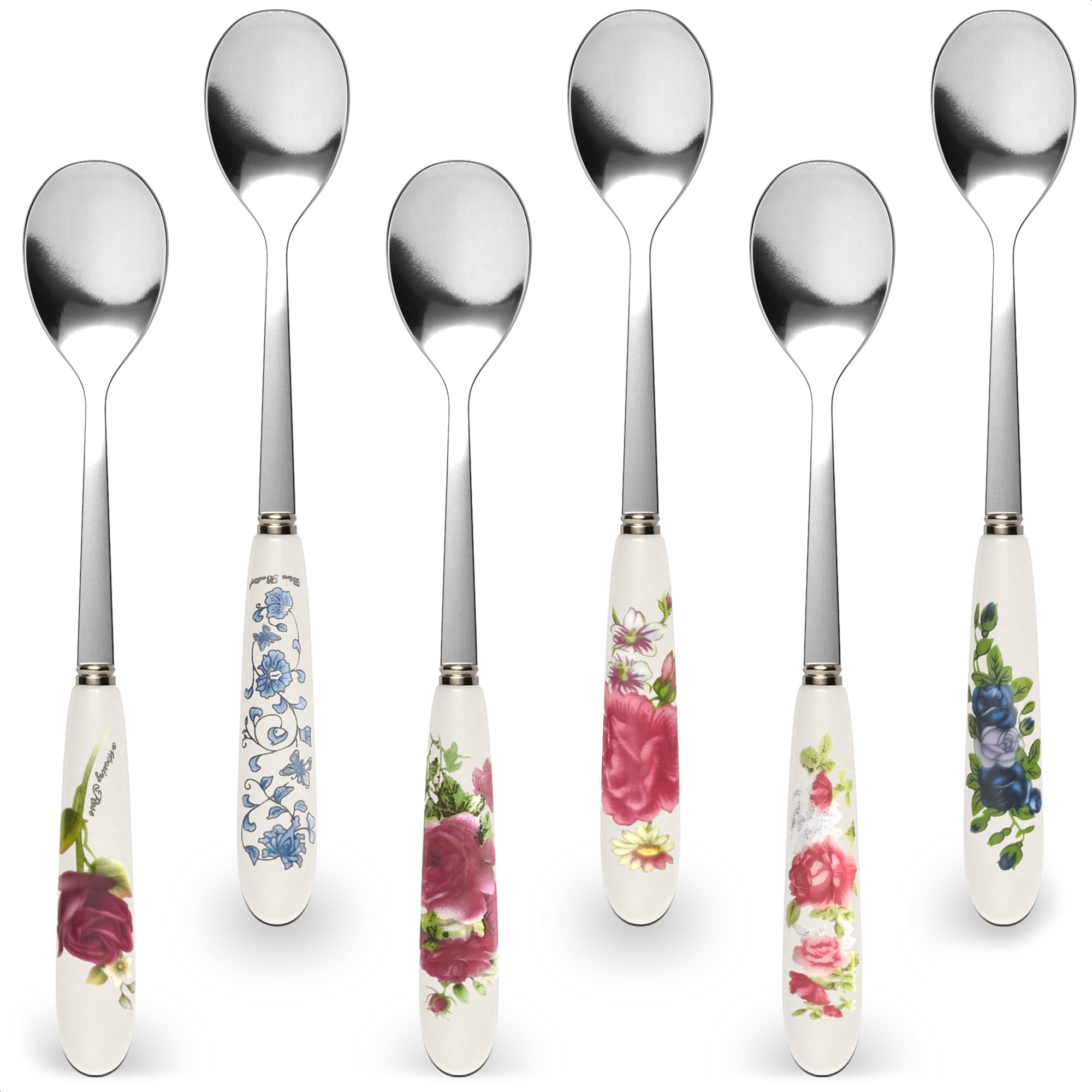 Coffee Spoons for Coffee Bar Accessories - 6Pcs Stainless Steel Kitchen Coffee Bar Stirring Spoon Ice Tea Spoon Chinese Flower Tea Spoons - Iced Coffee Spoon Stainless Steel Coffee Stirring Spoon