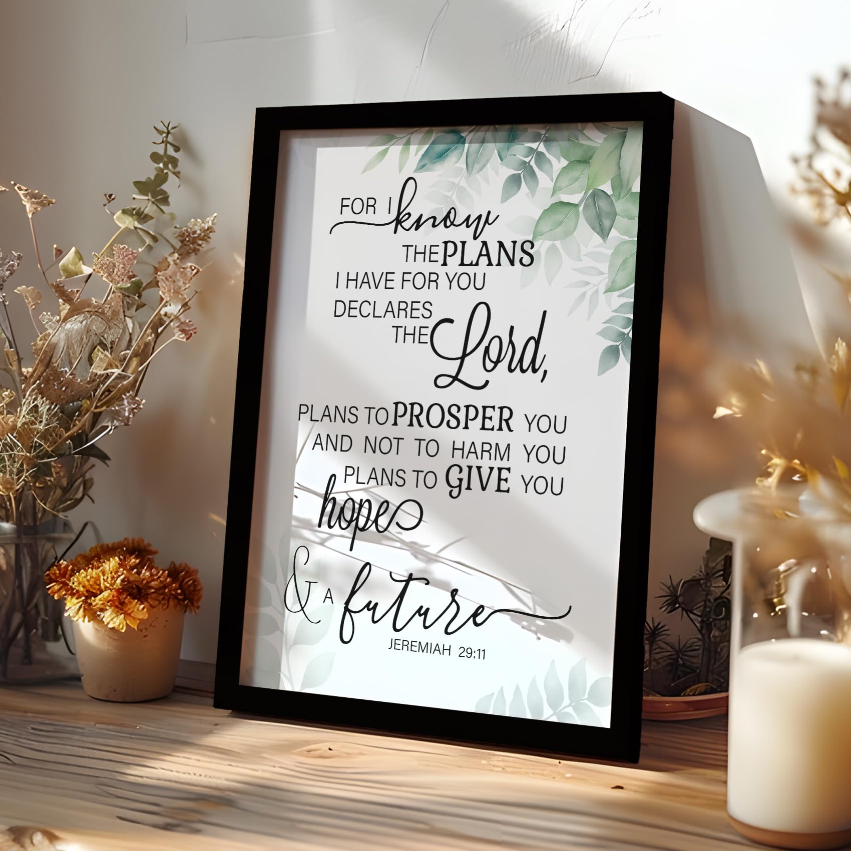 Phamte Christian Jeremiah 29:11 Framed Wall Art Prints Posters Decor, For I Know The Plans I Have For You Bible Verse Rustic Pic