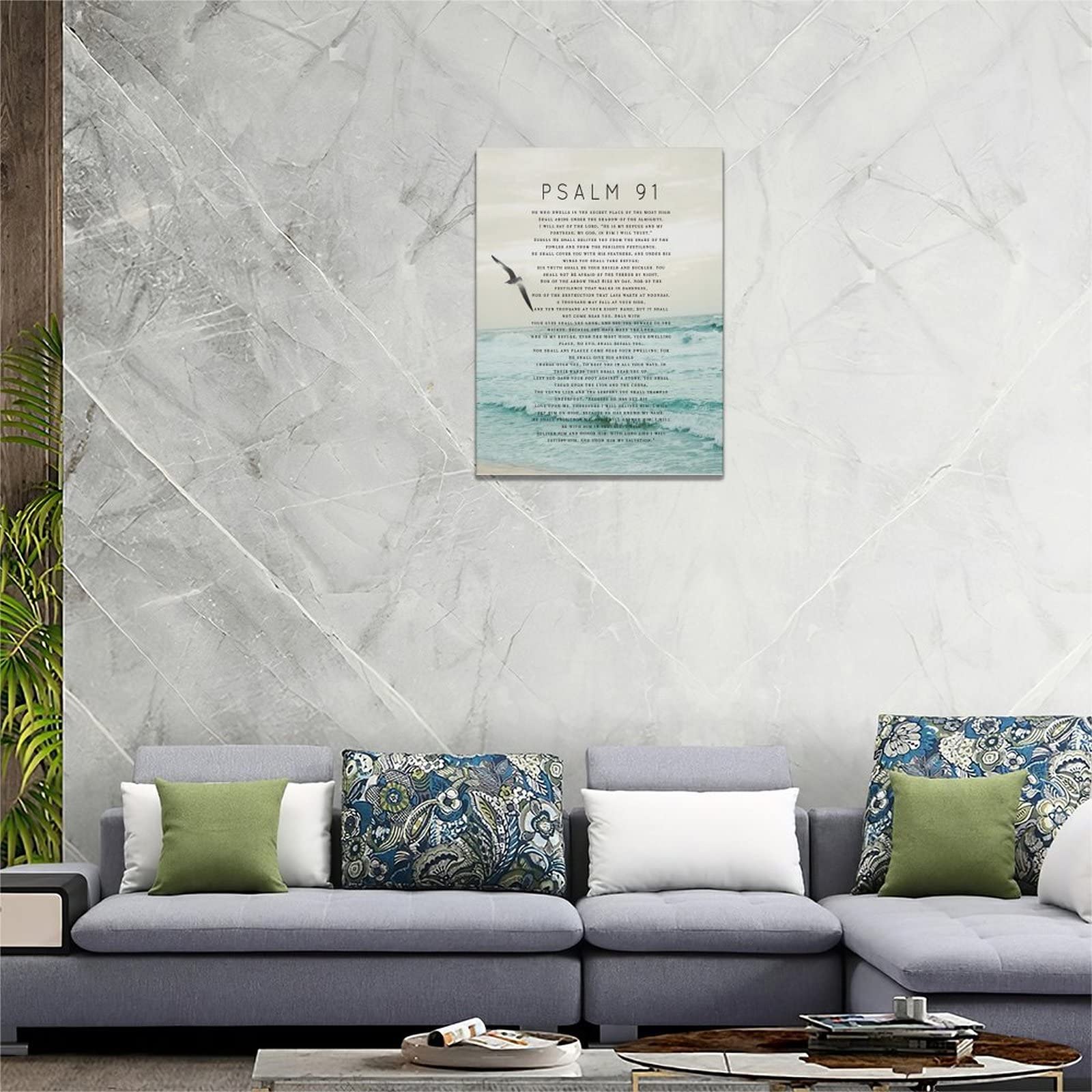 Tourrest Psalm 91 Wall Art - Christian Scripture Canvas Print, 16"x12", Wood Framed Decor for Bedroom, Living Room, Church
