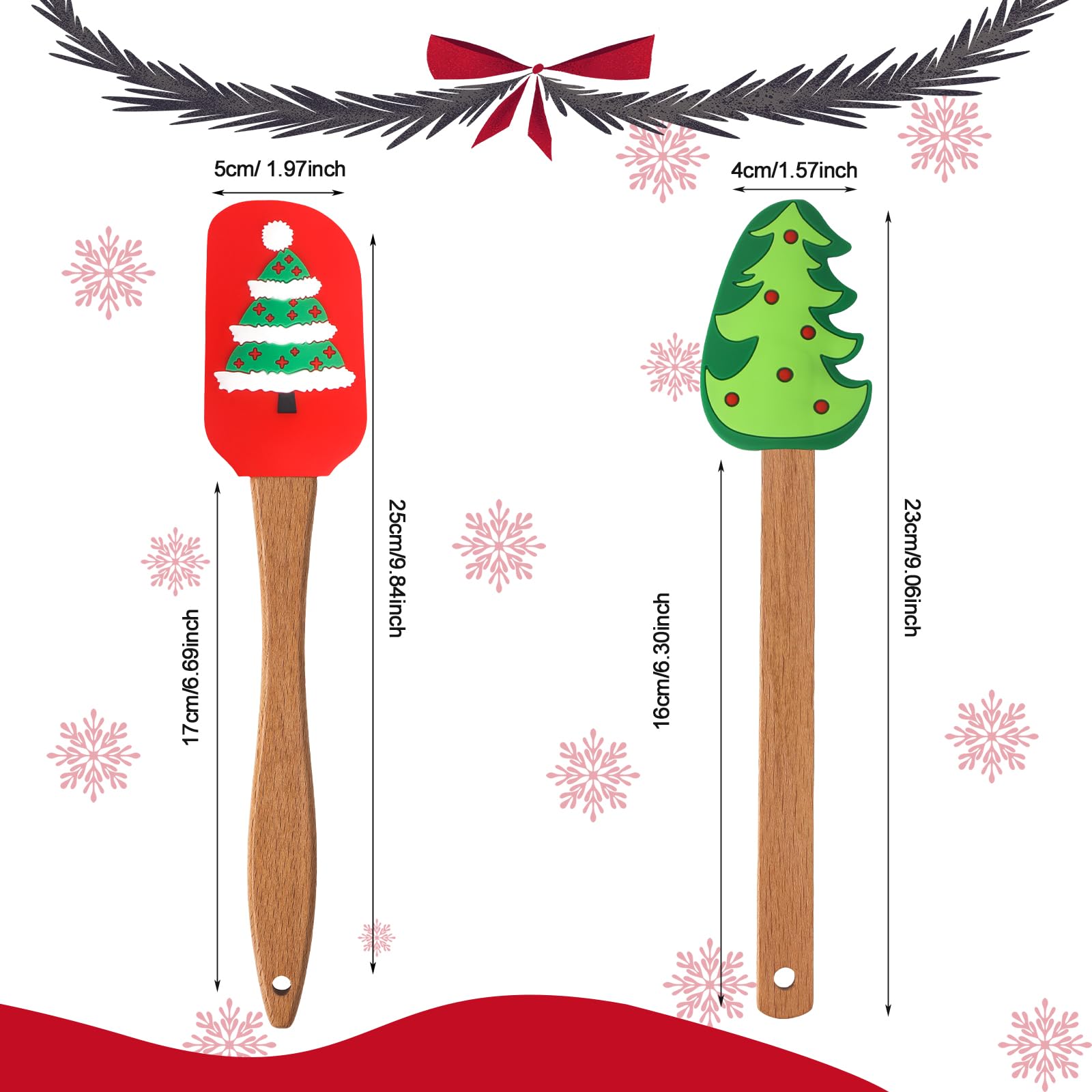 Patelai 10 Pcs Christmas Silicone Spatula Xmas Cake Spatula With Wooden Handle Snowmen Pancake Spatula Cute Pan Scraper Xmas Dis