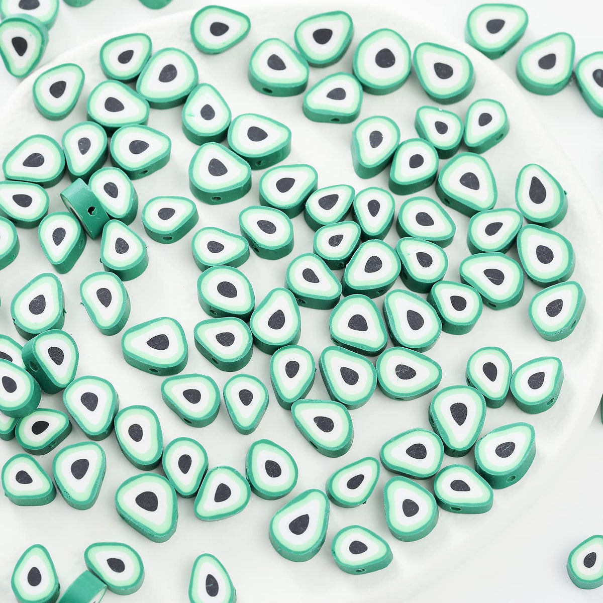 100Pcs Green Avocado Polymer Clay Spacer Beads For Women Girls Jewelry Making Diy Bracelet Necklace Hair Clip Accessories (Avoca