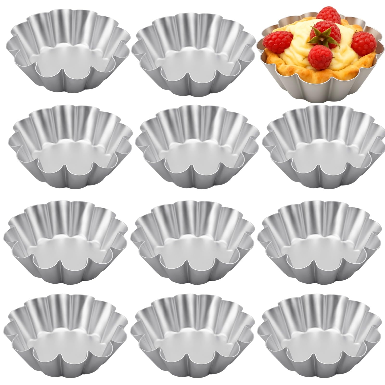 Toyosport 12 Pcs Large Ensaymada Mold Filipino, 4.8 Bibingka & Tart Molds, Deep Octagonal Pudding and Cake Molds, Aluminum Allo