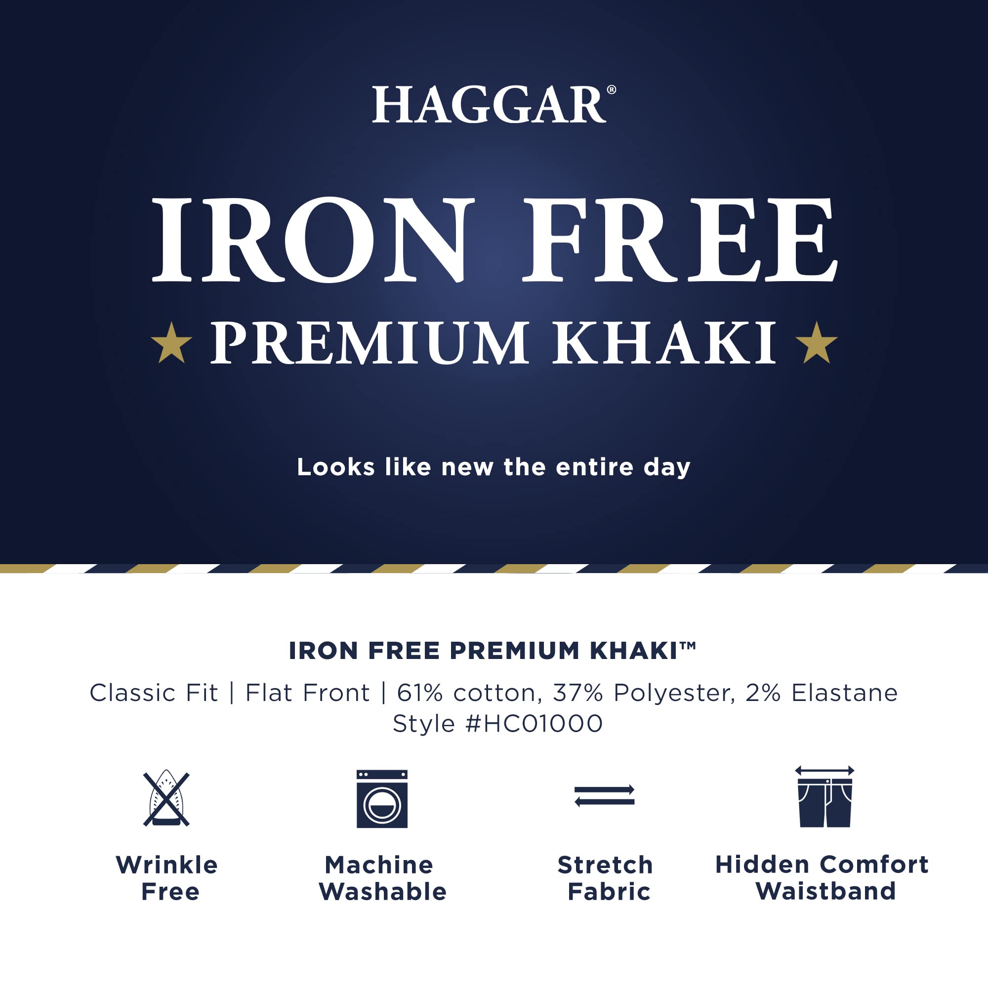 Haggar Mens Iron Free Premium Khaki Classic Fit Flat Front Expandable Waist Casual Pant Regular And Big  Tall Sizes, Toast, 34W
