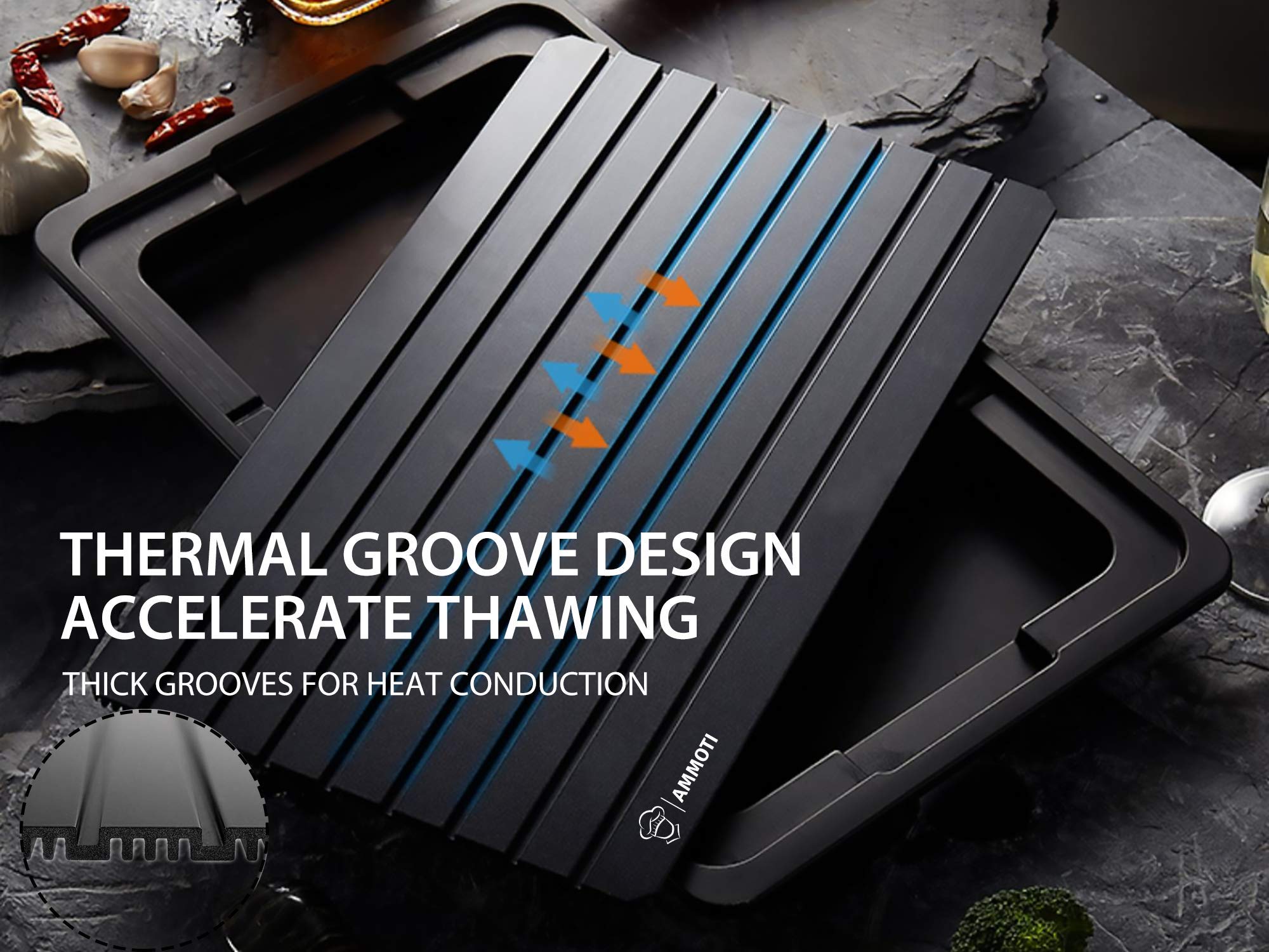 Ammoti 16''X8'' Extra Large Defrosting Tray| 6Mm Thickness For More Defrosting Power| Thawing Plate For Frozen Meat With Thick G