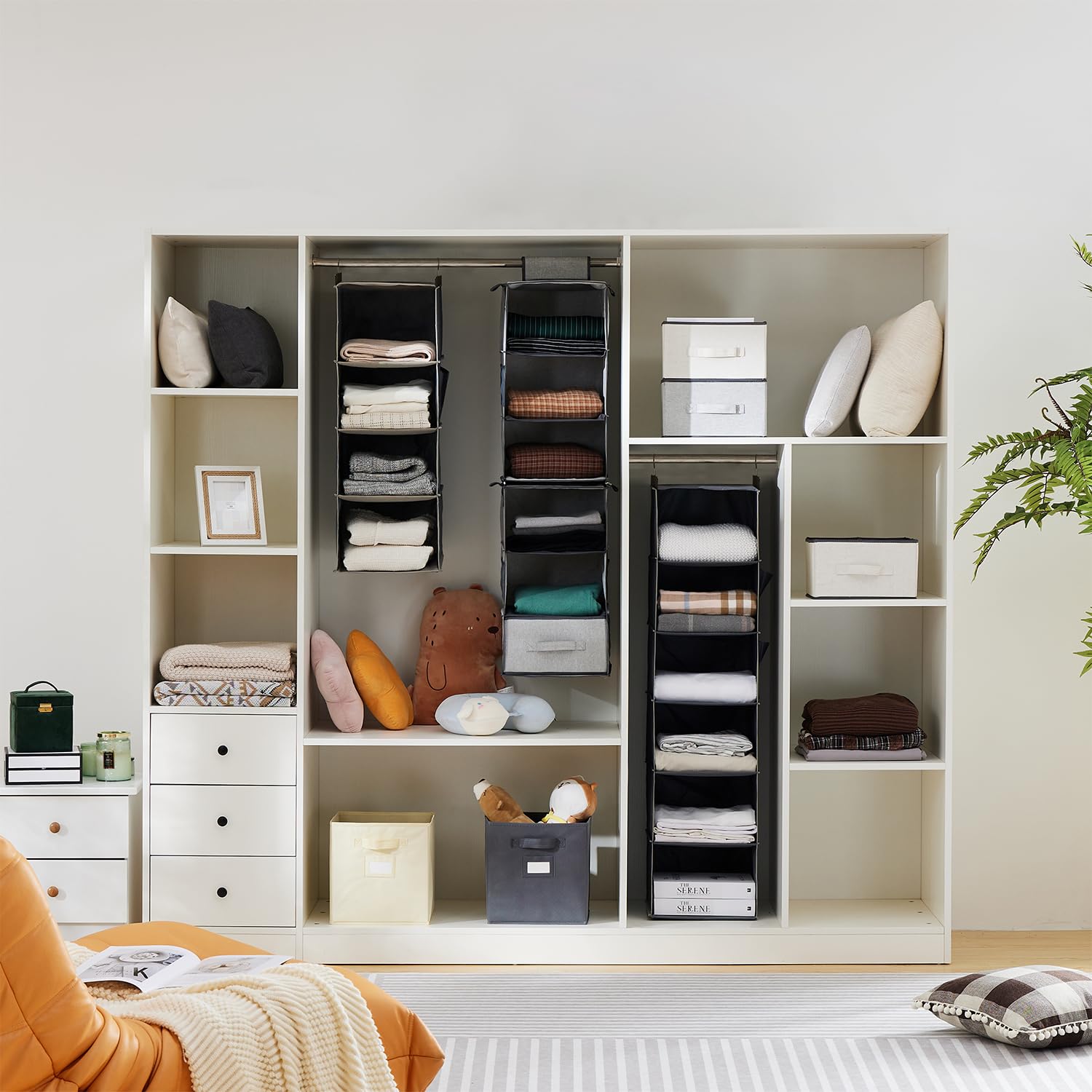 YOUDENOVA 4-Shelf Hanging Closet Organizer, Engineered Wood, Black, Model YDDHC004-BLK-USJP