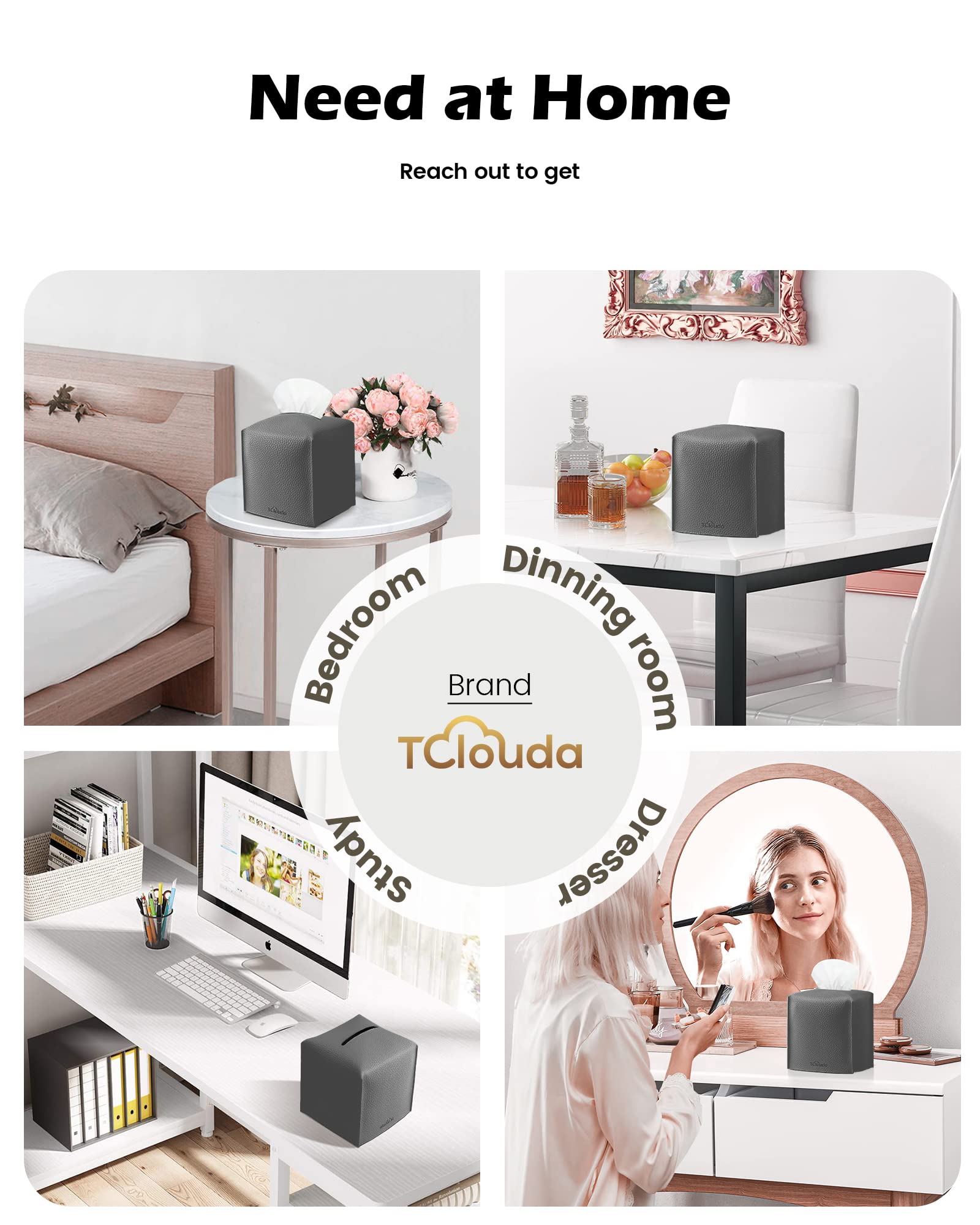 Tclouda Tissue Box Cover For Pu Leather, Modern Simple Solid Color Holder Square Tissue Bag, Ideal For Bathrooms,Office,Car,Outd