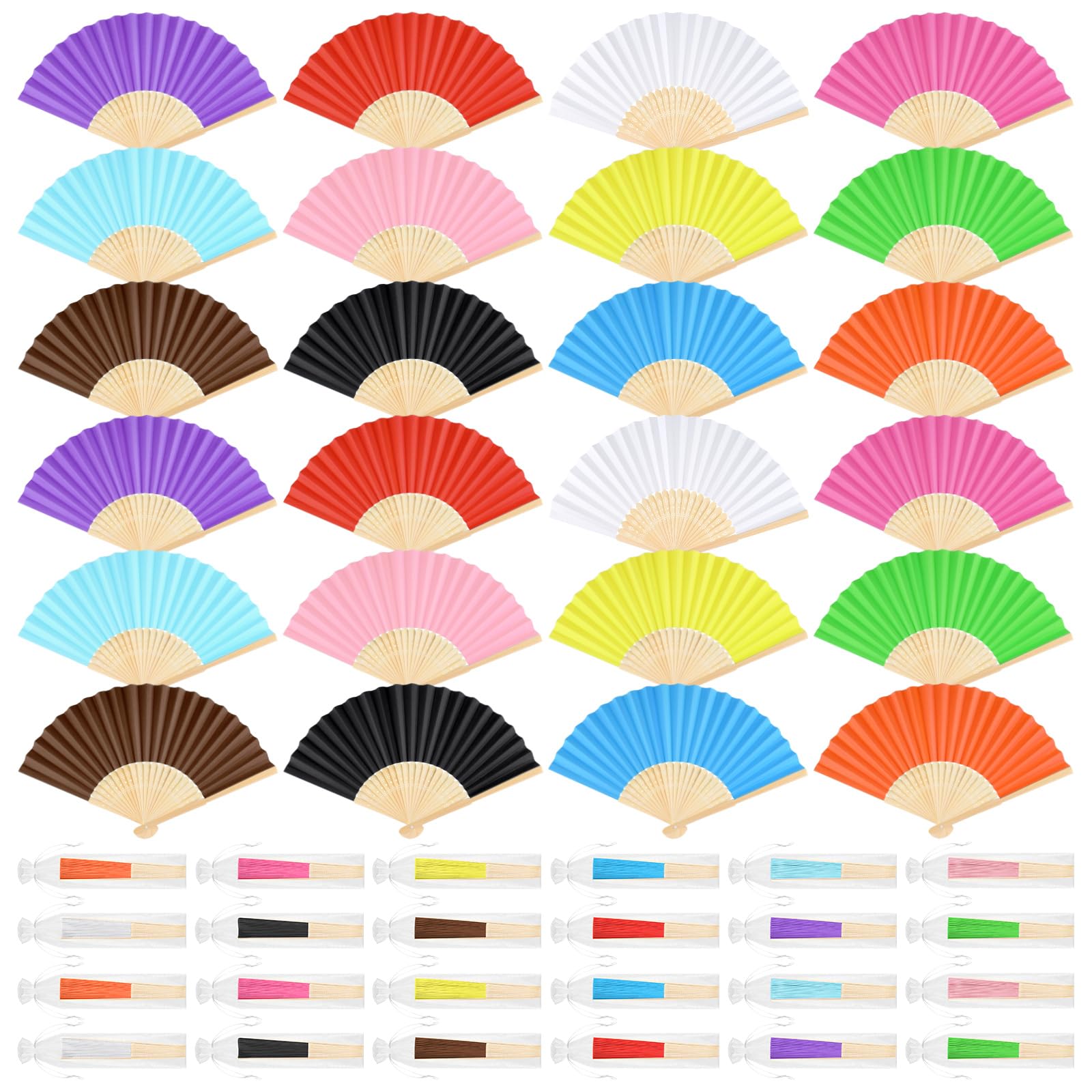 BOUBONI 12 Pieces Hand Held Bamboo Folding Fans Paper Fans Handheld for Women Foldable Girls Wedding Decoration Church Home Part