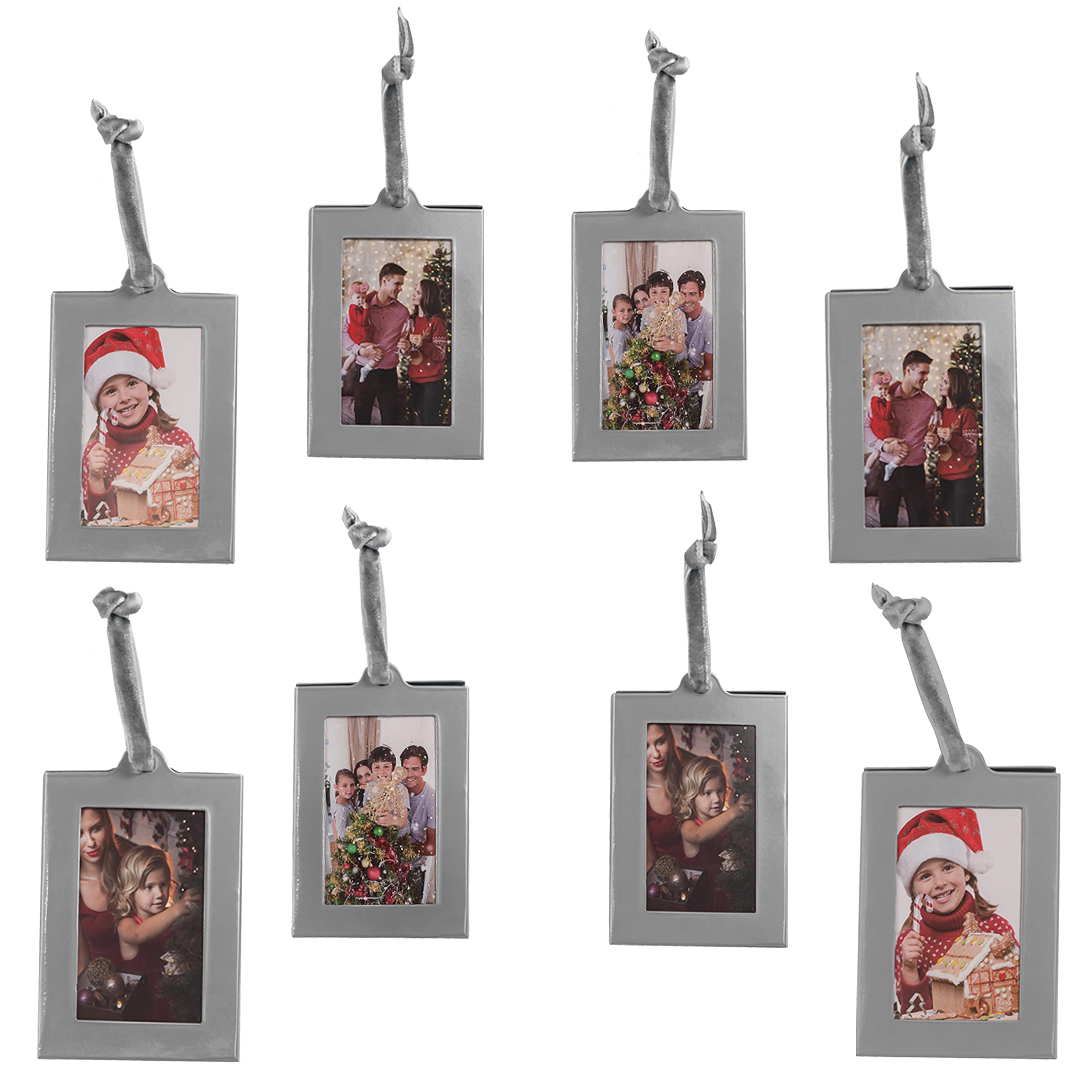Klikel Picture Frames Ornament - Silver Small Hanging Picture Frames - Photo Ornaments for Tree - Set of 8