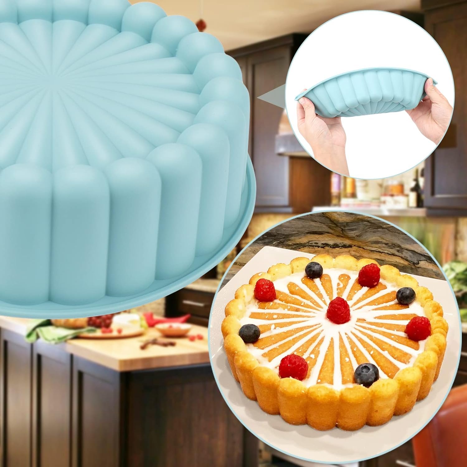 Palksky Charlotte Cake Pan Silicone, Nonstick, 10 Inch Round Cake Molds For Baking