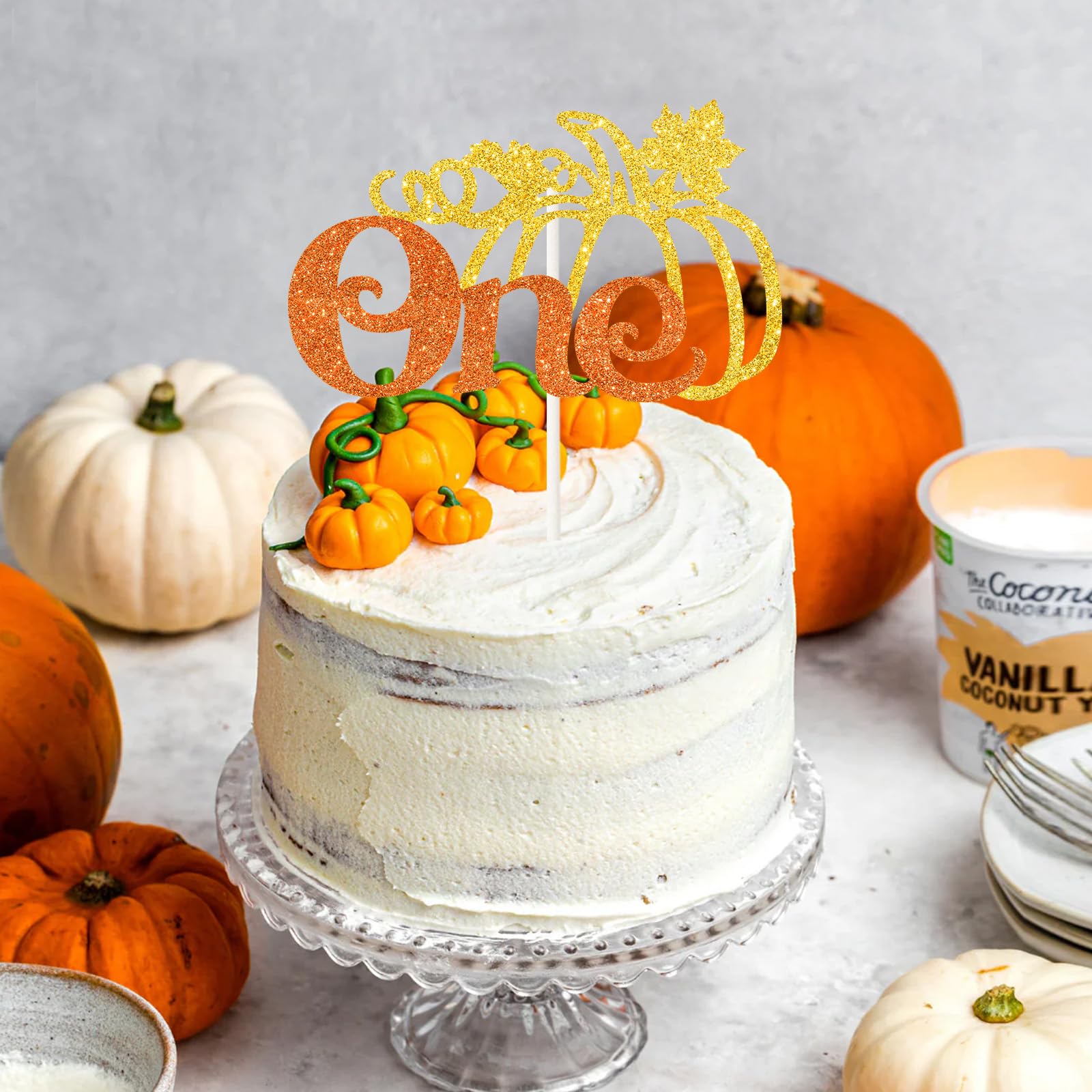 Pumpkin One Cake Topper - Fall Harvest Theme Pumpkin First Birthday Cake Decor - Autumn Baby Shower 1st Birthday Thanksgiving Pa