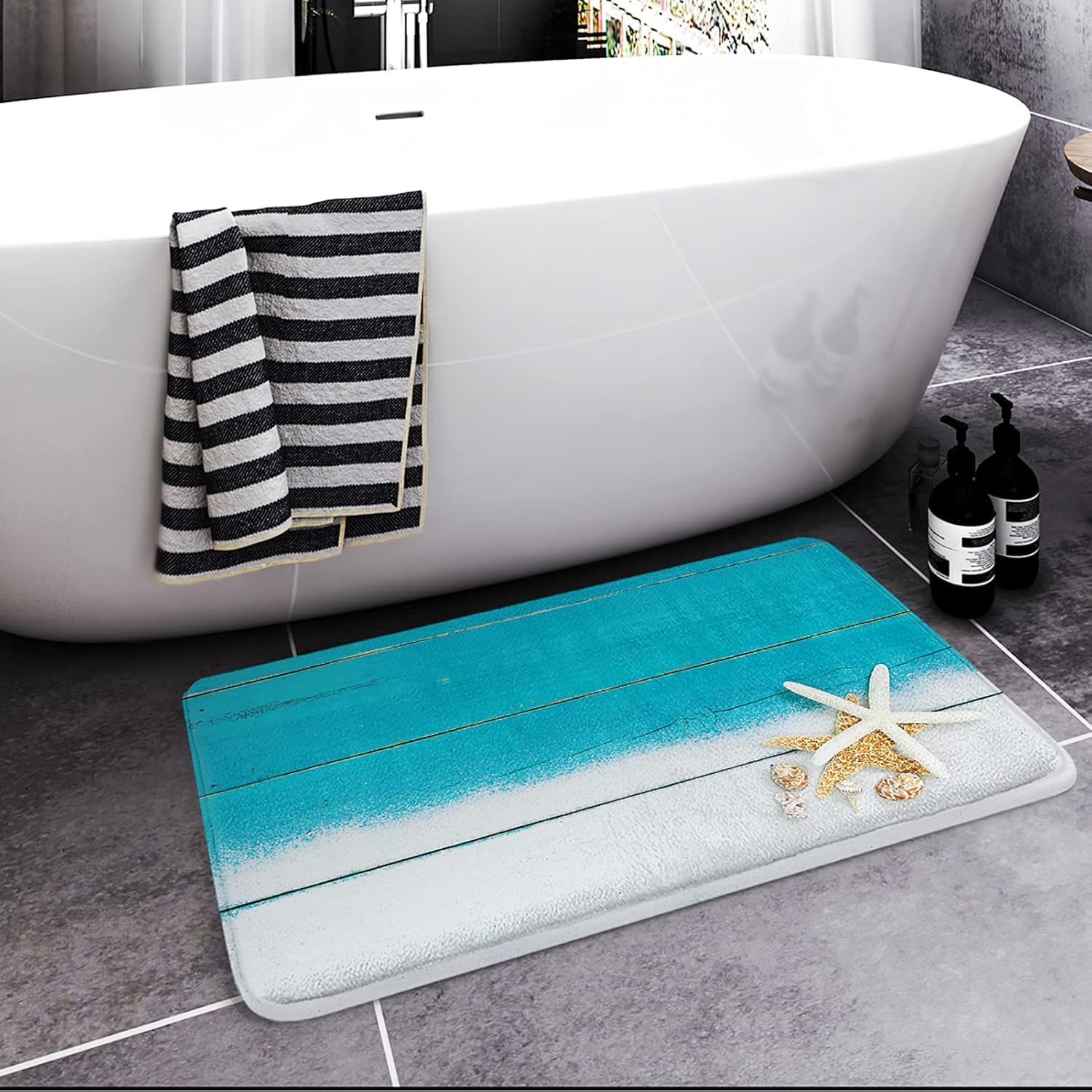 Britimes Beach Sea Shell Bath Mat For Bathroom, Bathroom Mats Rugs No Silp, Washable Cover Floor Rug Carpets Floor Mat Bathroom