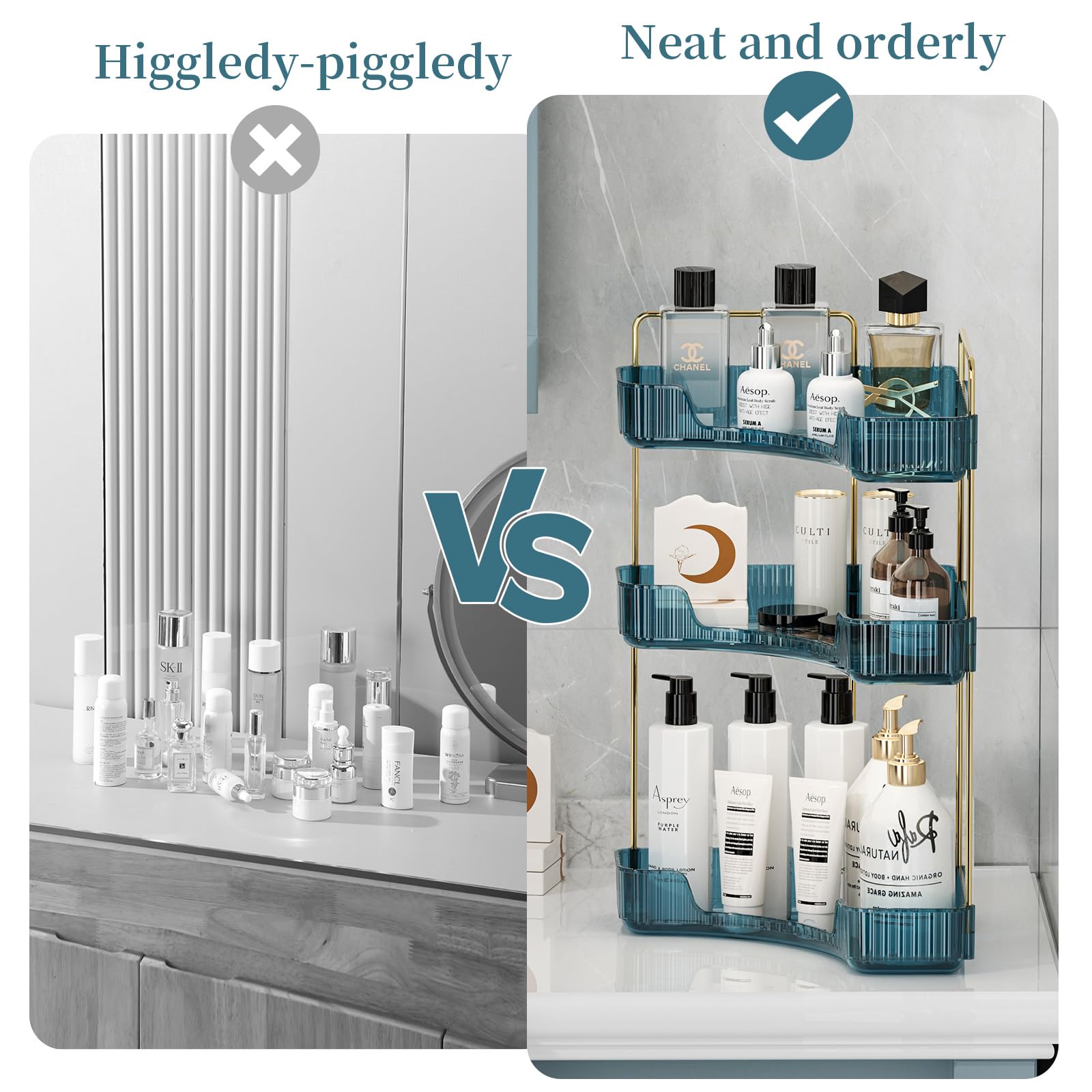 Invssene Corner Bathroom Countertop Organizer, Vanity Trays For Bathroom Counter, Makeup Organizer, Perfume Tray, Kitchen Spice