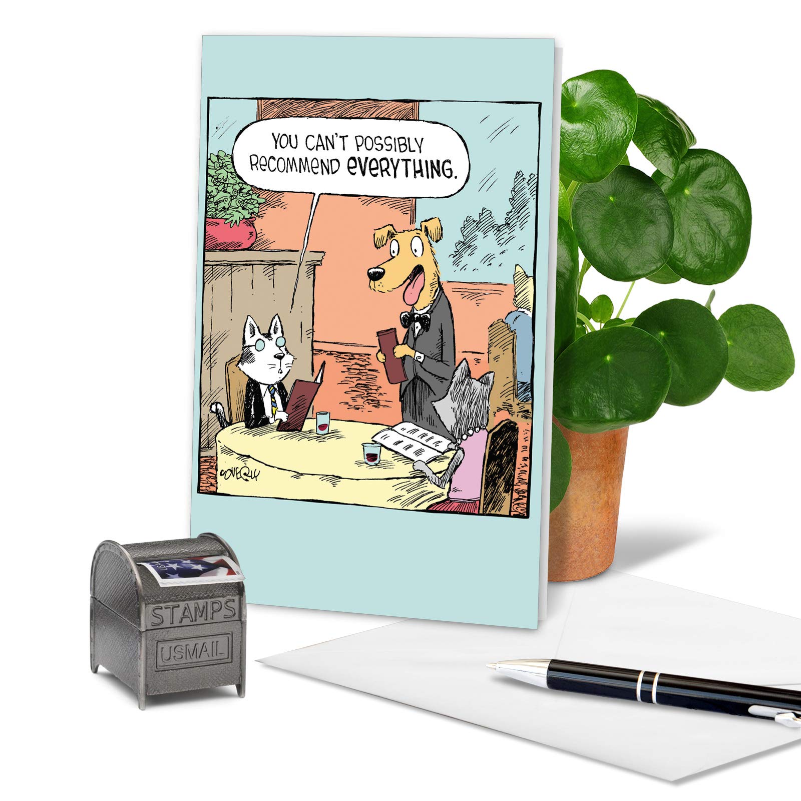 Nobleworks - 1 Humor Birthday Card With Envelope - Funny Cartoons For Birthday Greetings, Celebration Notecard - Waiter Recommen