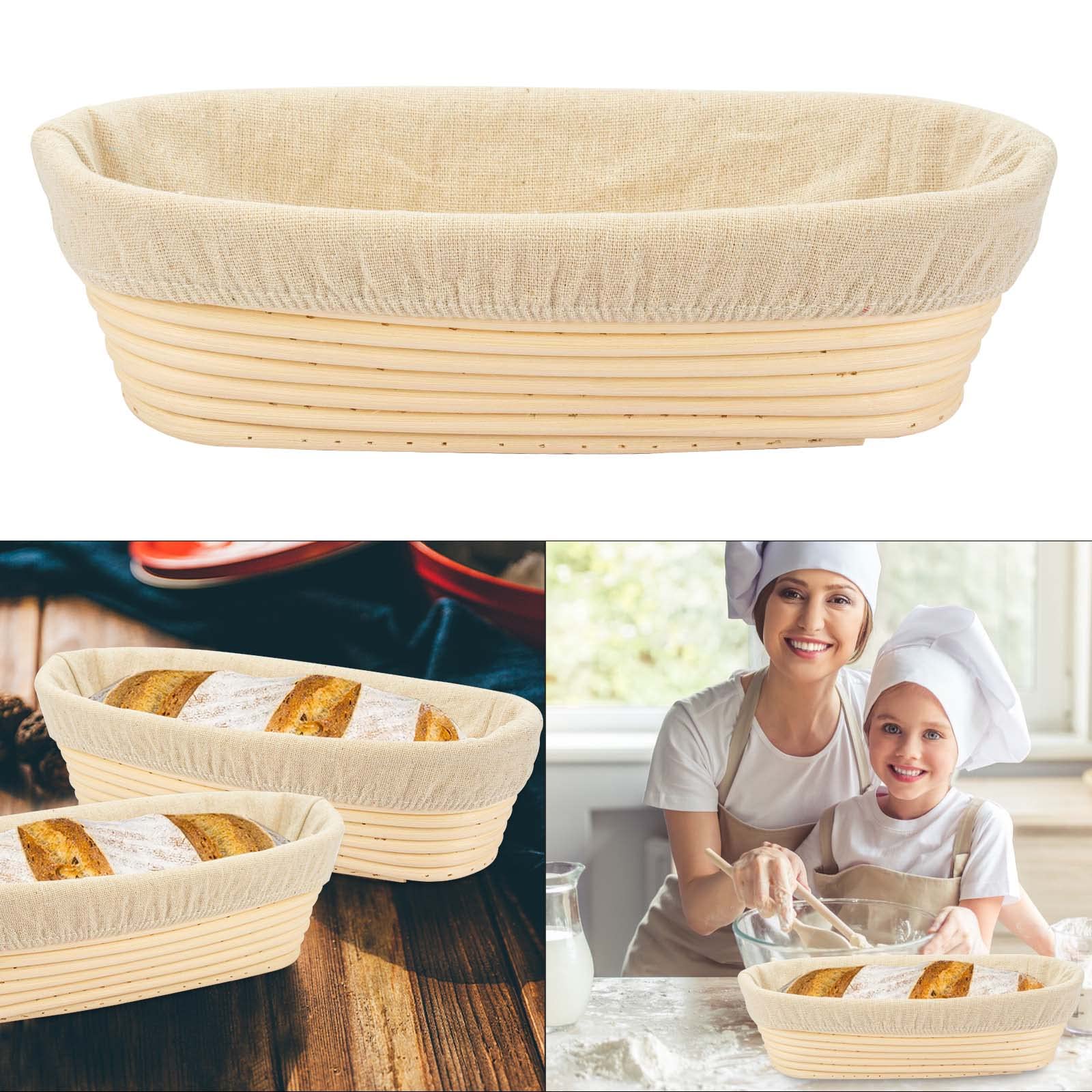 Stormshopping 11.8 Inch Oval Long Banneton Brotform Bread Dough Proofing Rising Rattan Basket & Liner