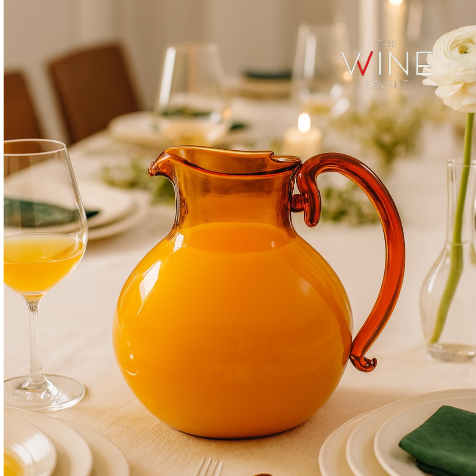 Italian Design Amber Glass Jug Mouth-Blown Venetian Pitcher 750ml Handmade Murano