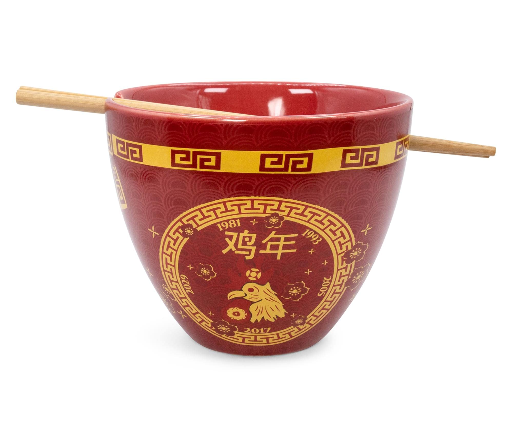 Year Of The Rooster Chinese Zodiac Ceramic Dinnerware Set | Includes 16-Ounce Ramen Noodle Bowl And Wooden Chopsticks | Asian Fo