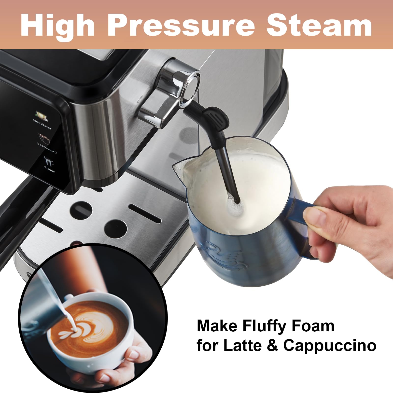 Tesslux Espresso Machine 20 Bar, Dual Boiler Coffee Maker With Touch Control, Compact Espresso Maker For Home, Milk Frother Wand