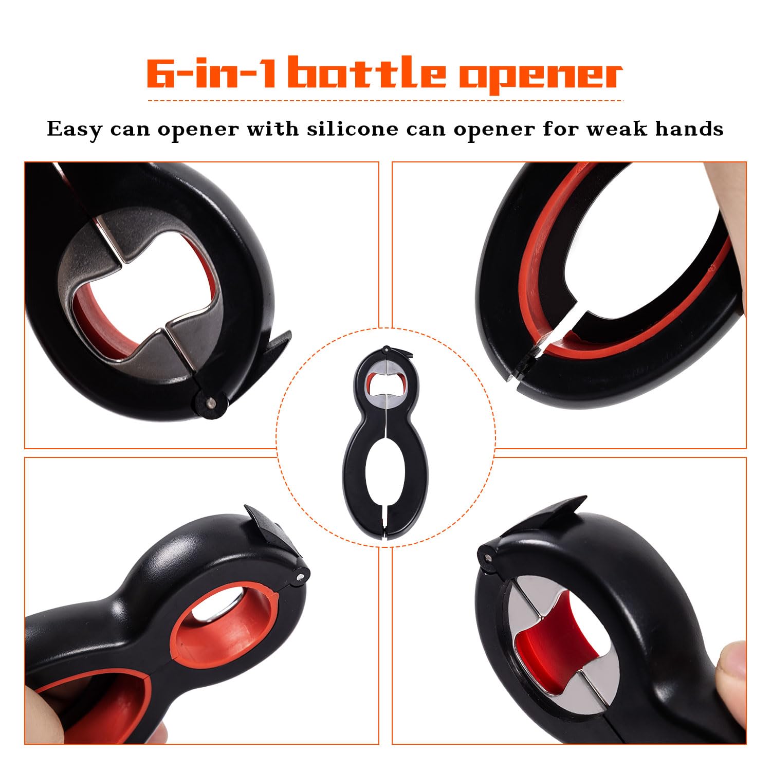 Bottle Can And Jar Grip Opener 5 Pack, Multi Kitchen Tools Set For Weak Hands, Children, Seniors With Arthritis, Lid Opener For
