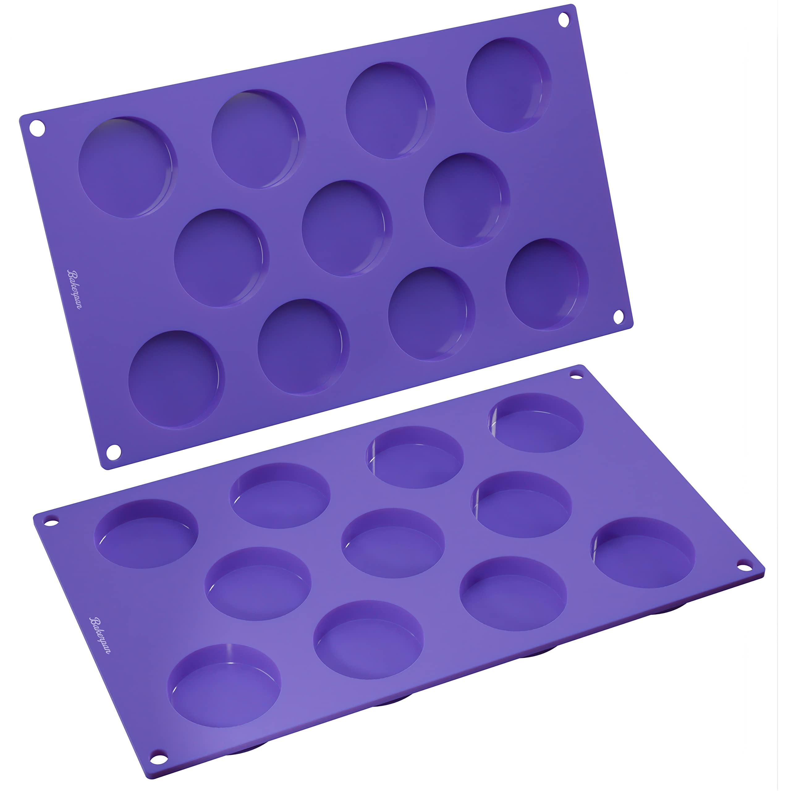 Bakerpan Silicone Mini Muffin Top Pans, Small Round Silicone Molds, Tart Pans, Cookie Pans, Candy Mold, Chocolate Molds - Set Of