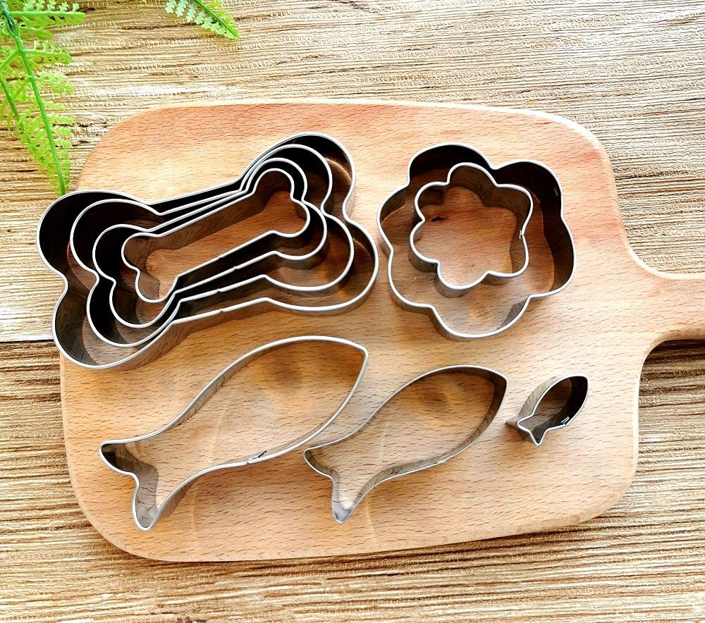 Lubtosmn Dog Bone Cookie Cutter Set-9 Piece-Large And Mini Dog Bone Paw Fish Cookie Cutters Baking Molds For Small Large Dog Cat