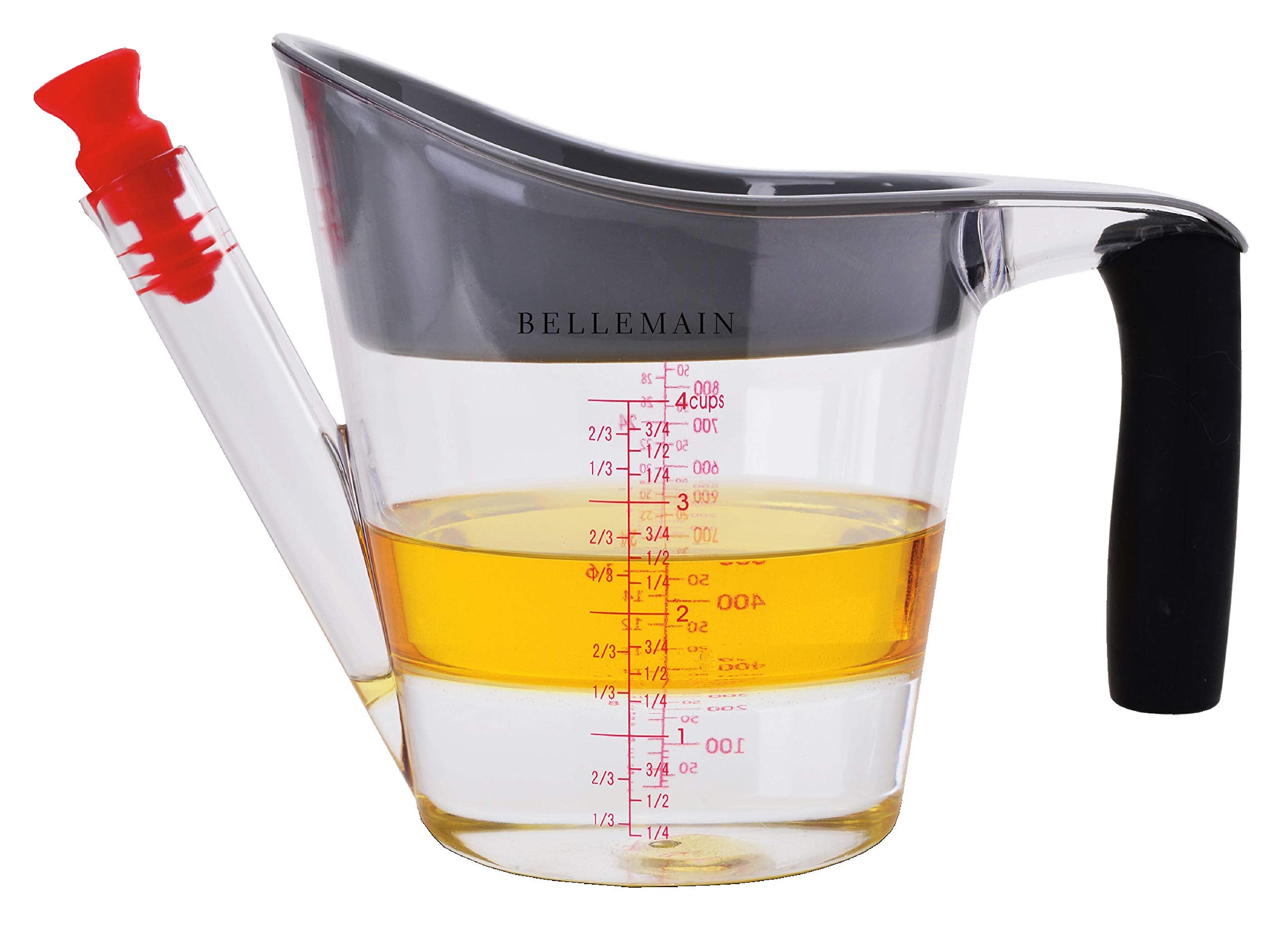 Bellemain 4-Cup Fat Separator/Measuring Cup With Strainer & Fat Stopper / 1 Liter Capacity