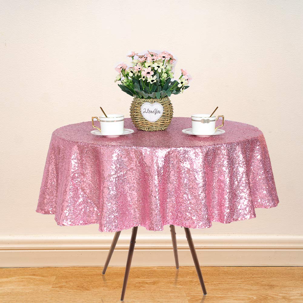 Jyflzq Rose Pink Sequin Tablecloth 50 Round Sparkly Drape Table Cloths Table Cover Overlay For Wedding Birthday Party Baby Brida