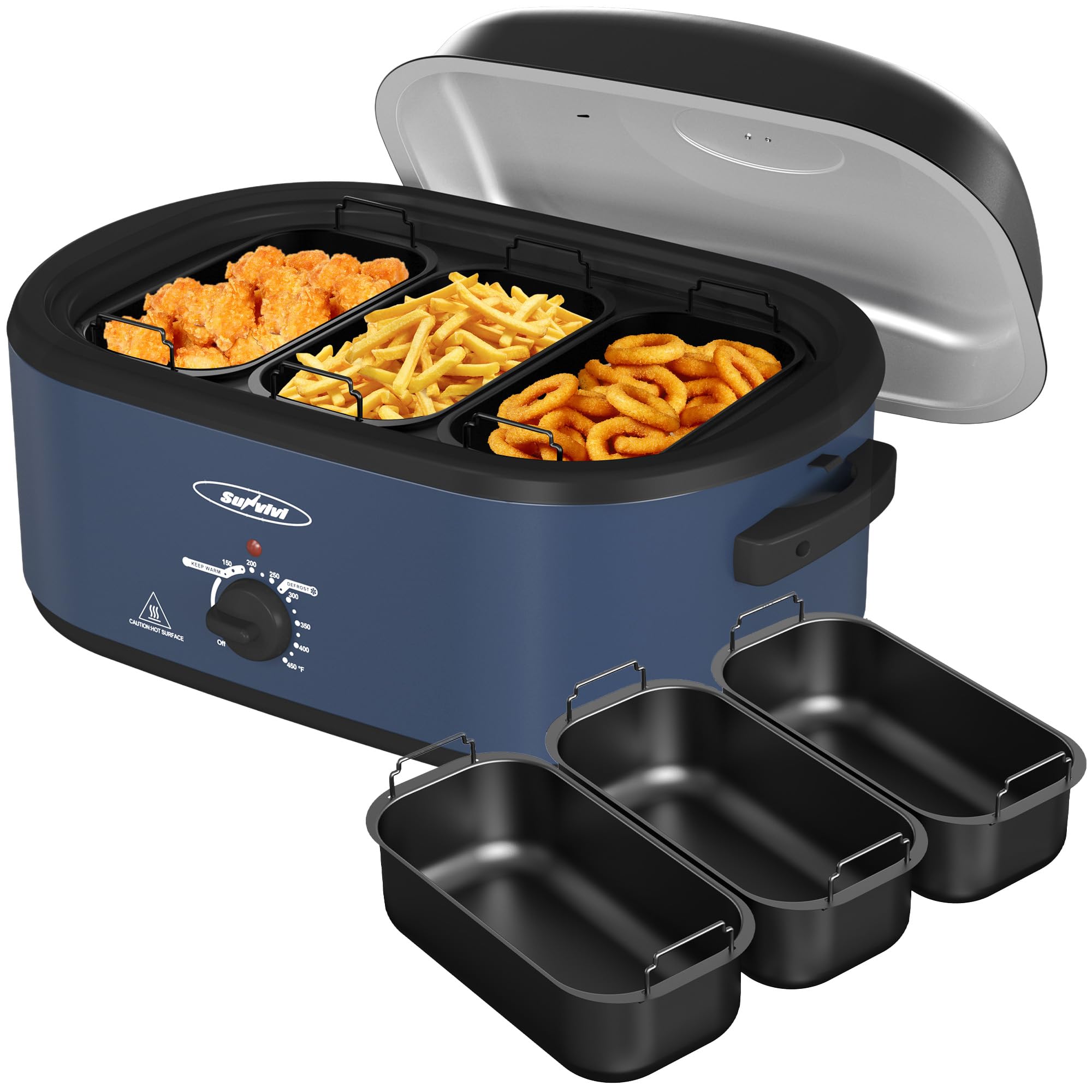Sunvivi 20QT Roaster Oven, Electric Roaster with 3 Compartments, Turkey Roaster Oven with Self-Basting Lid, Removable Pan & Rack