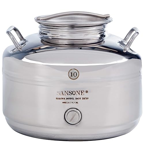 Sansone Stainless Steel Water Dispenser Container With Spigot, 132 Gallon, 5 Liter, Silver