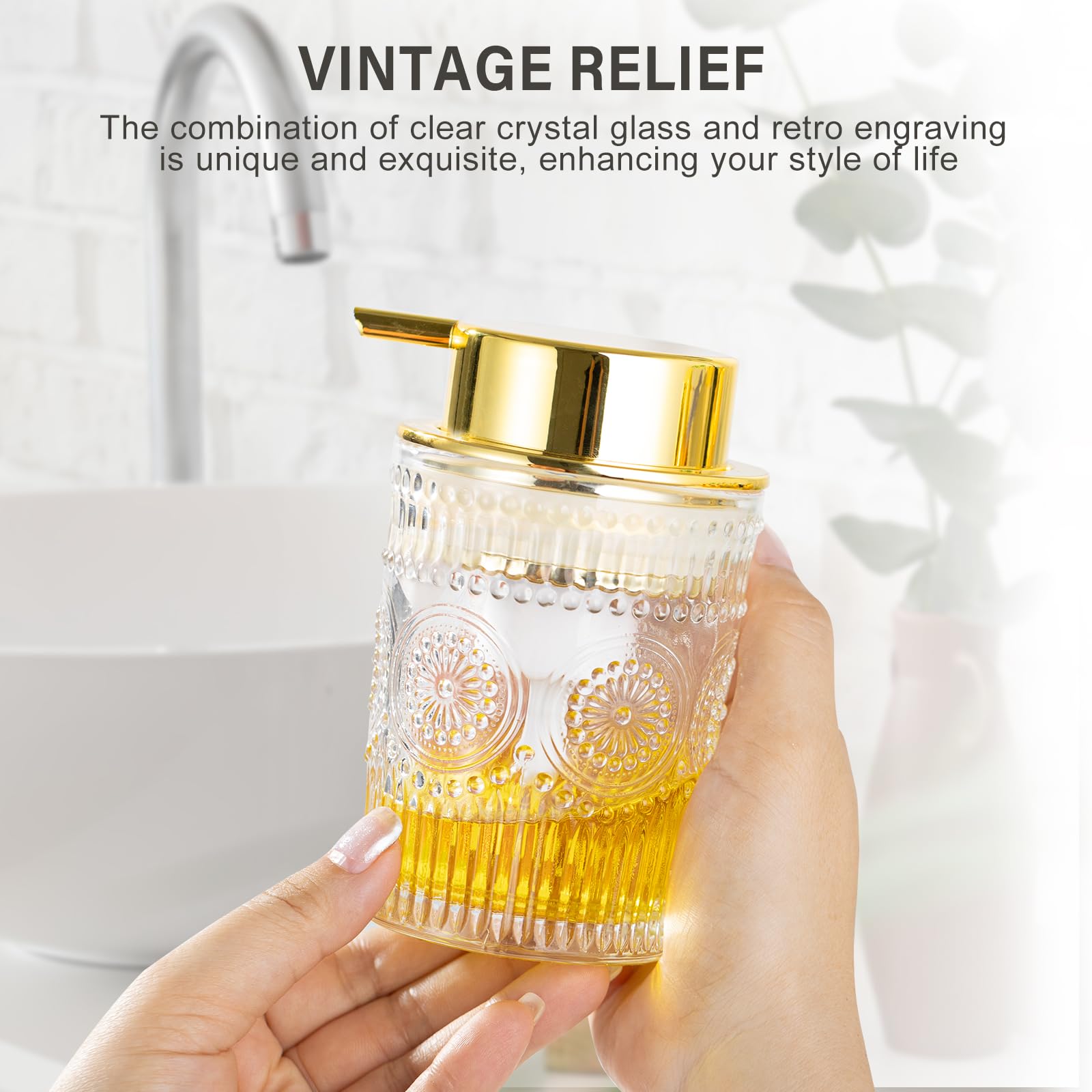 Leicurace Glass Foam Soap Dispenser, Refillable Foaming Dispenser With Gold Pump, Foam Hand Soap Dispenser For Bathroom Kitchen,
