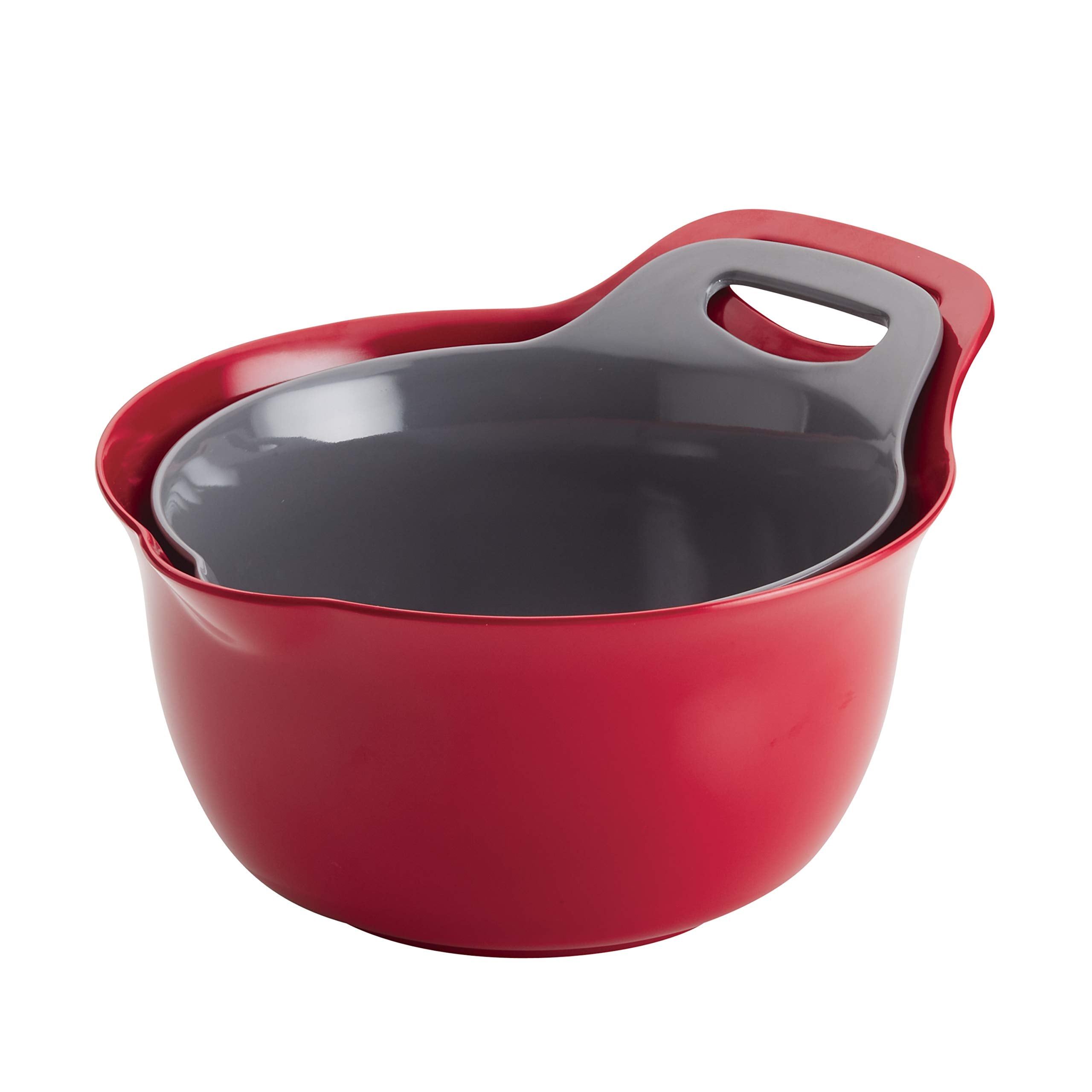 Rachael Ray Tools And Gadgets Nesting / Stackable Mixing Bowl Set With Pour Spouts And Handle - 2 And 3 Quarts, Red And Gray